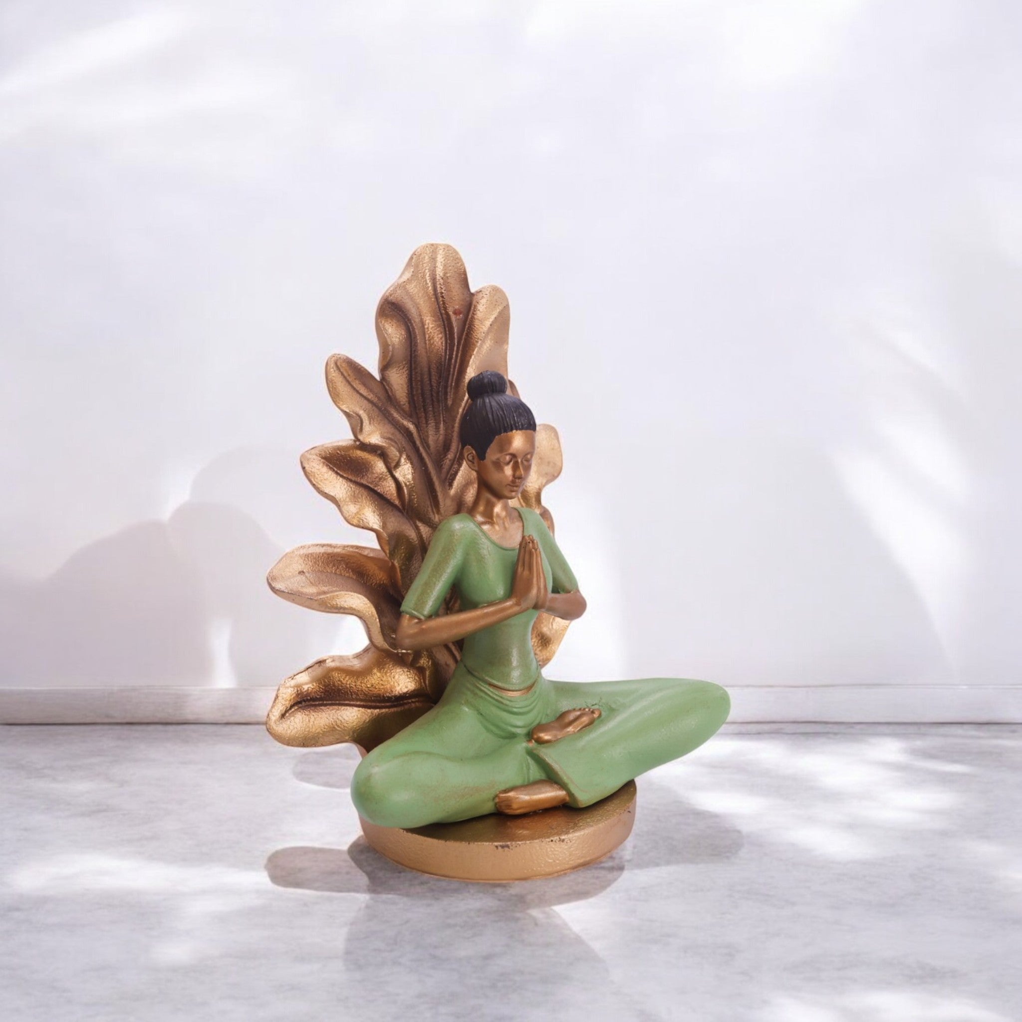 Divine Dekor Lotus Meditation Buddha Statue | 25.3cm Zen Garden Sculpture | Spiritual Home Decor | Modern Yoga Art (Sage-Gold)