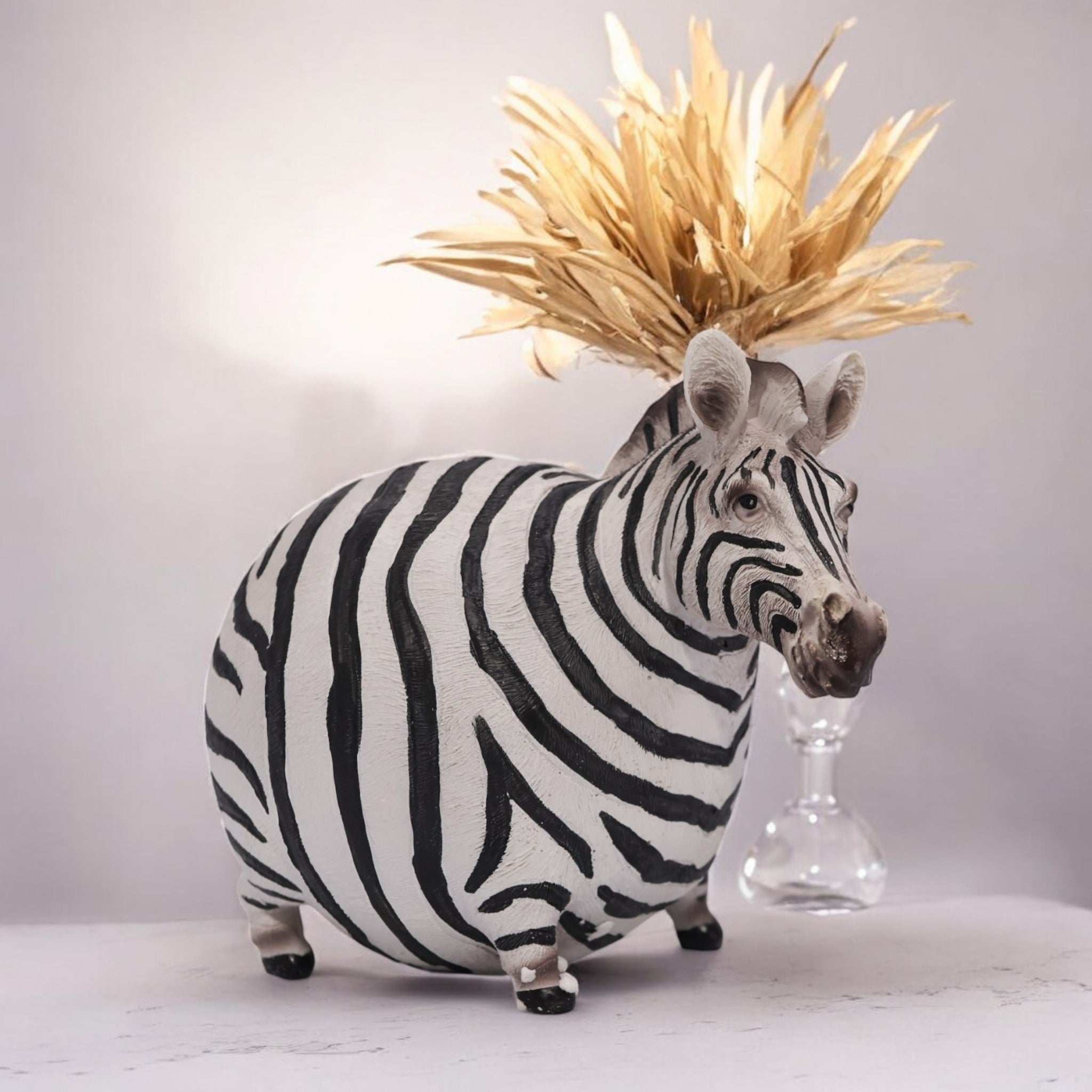 Whimsical Chubby Zebra Sculpture | Safari Animal Decor | 21.5cm Cute Art Piece