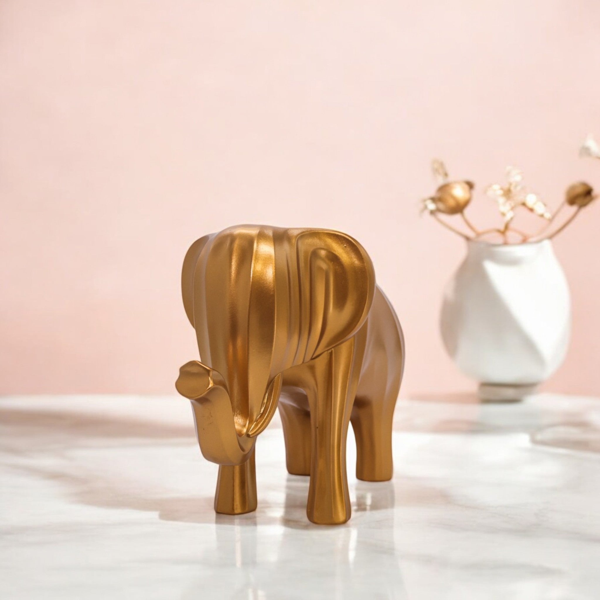 Modern Golden Elephant Sculpture | Minimalist Art Statue | 33cm Luxury Home Decor - Divine Dekor