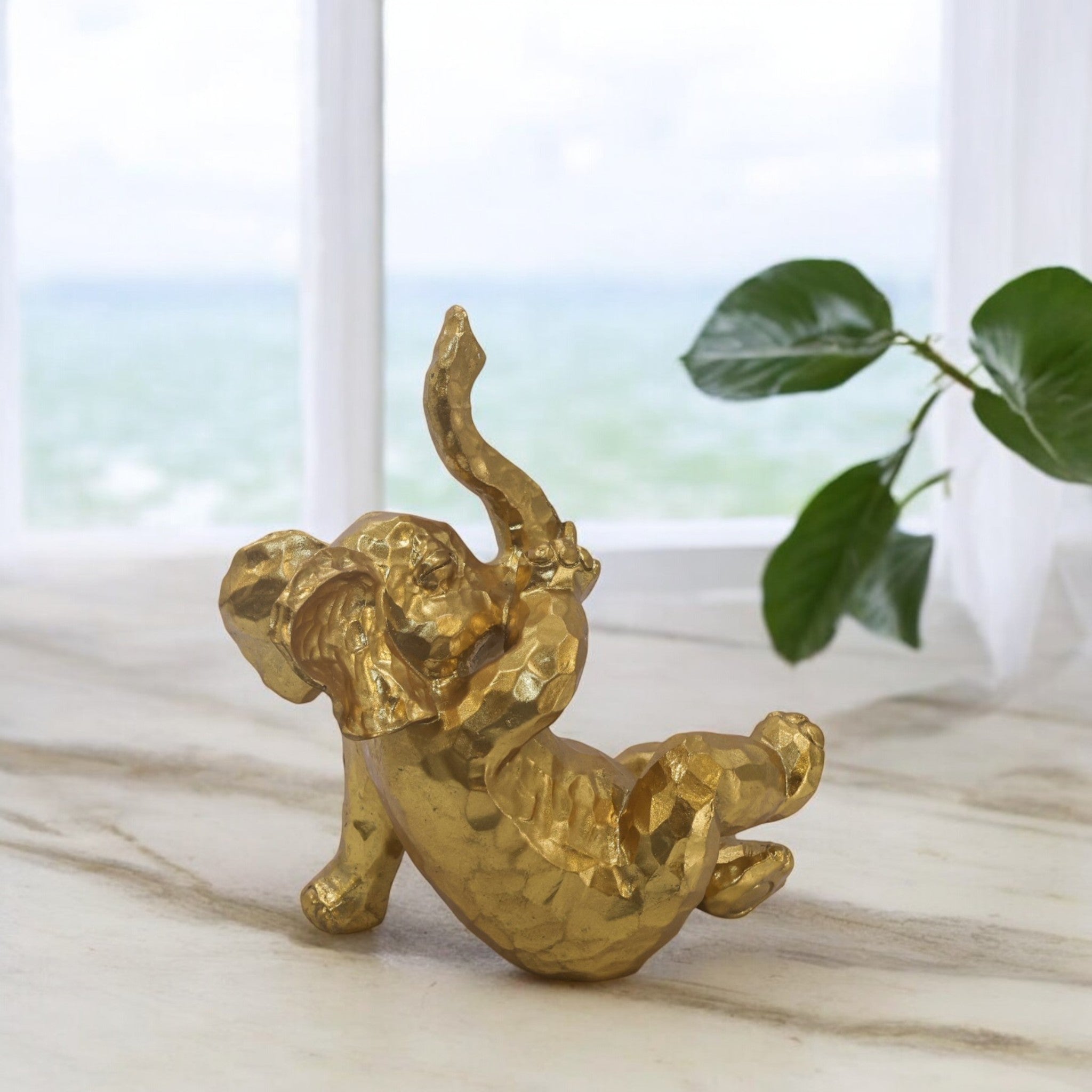 Playful Golden Elephant | Joyful Lucky Decor | Divine Dekor