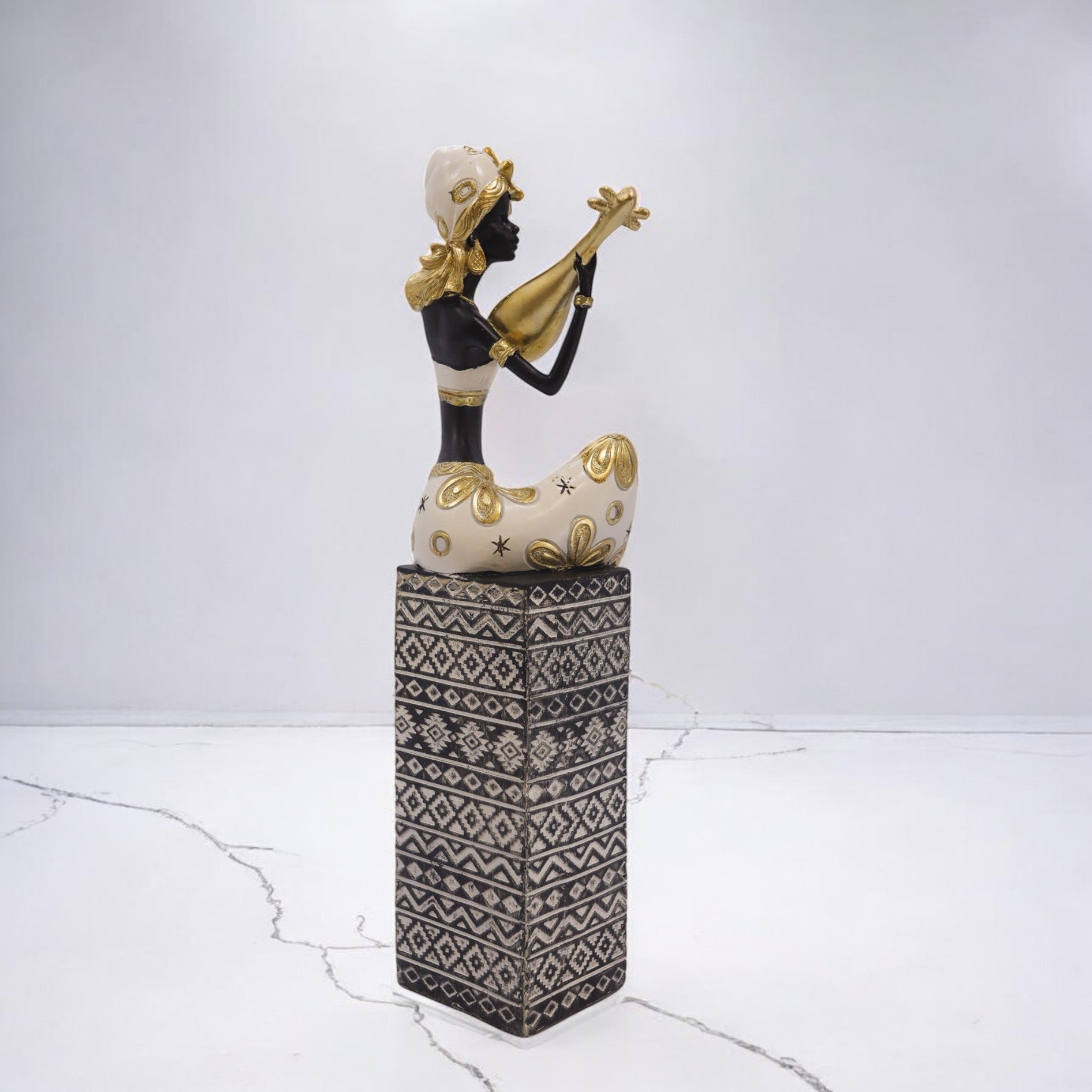 Divine Dekor’s Tall African Lady Sculpture 38cm | Black & Gold Art Statue | Luxury Cultural Decor | Divine Dekor