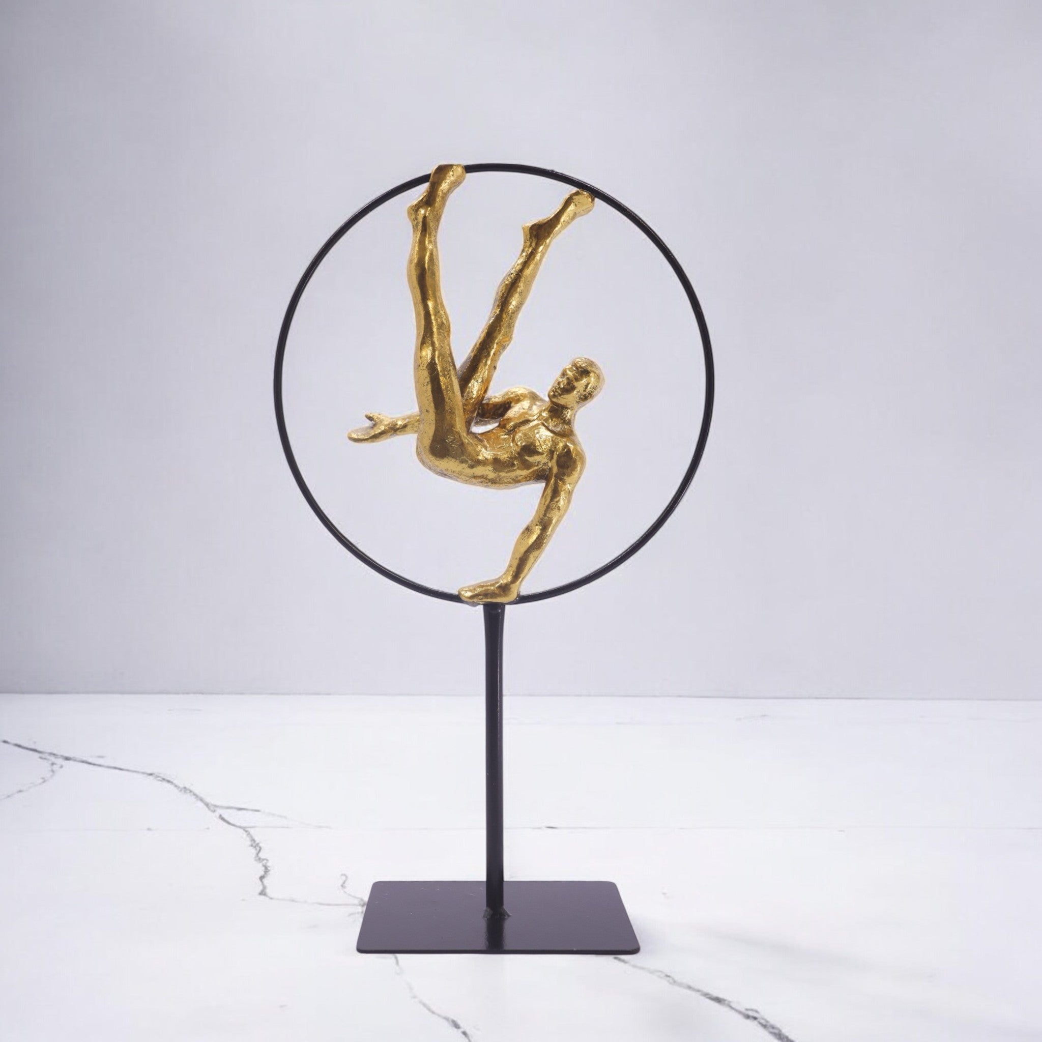 Golden Ring Gymnast Sculpture | Modern Athletic Art | Divine Dekor