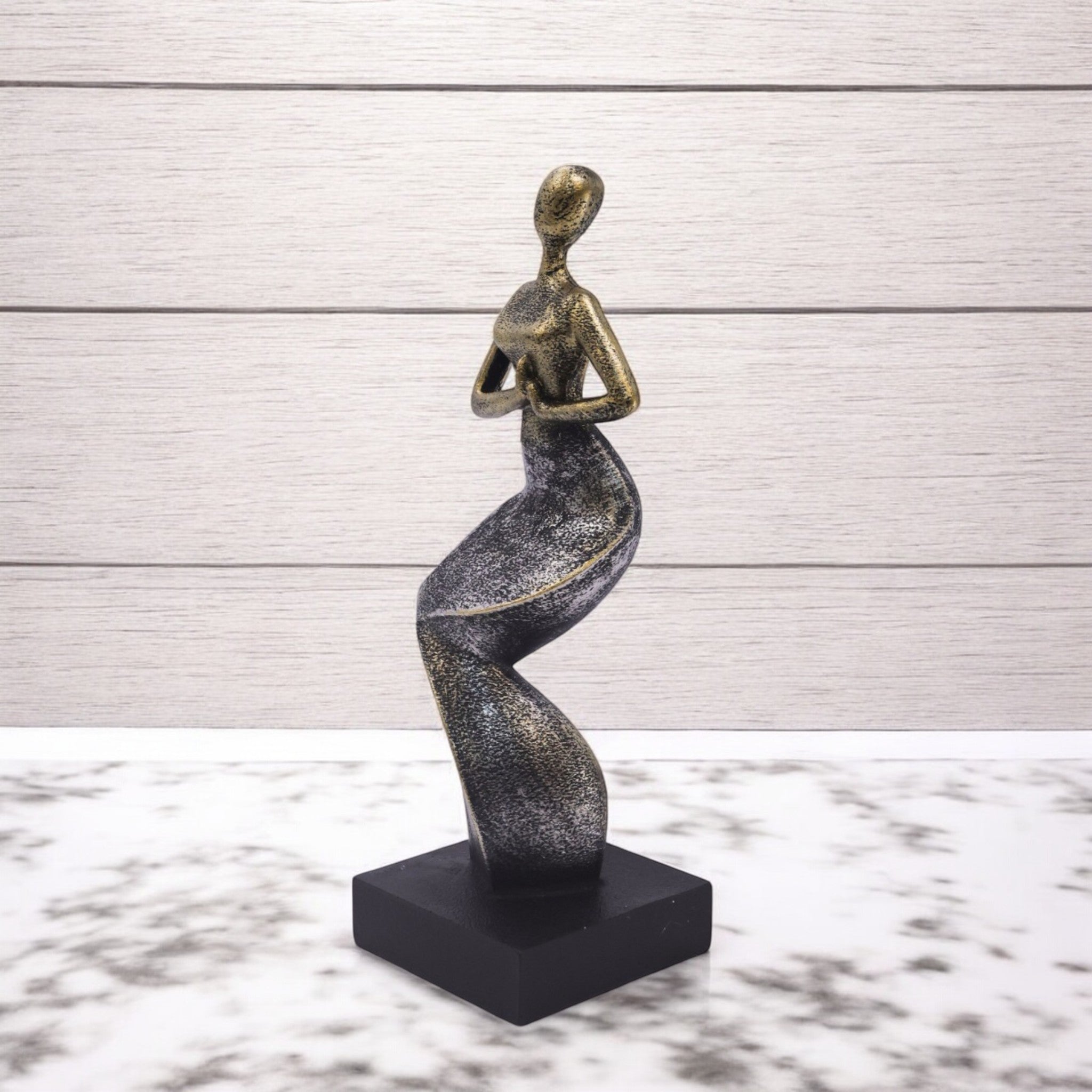Modern Abstract Figure Sculpture | Gold & Silver Spiral Art Statue | 27cm Contemporary Home Decor - Divine Dekor