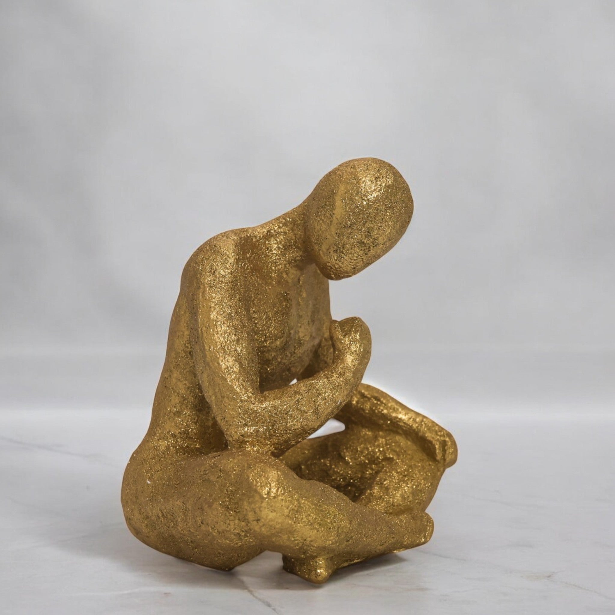 Modern Contemplative Figure Sculpture | Golden Art Statue | 22.6cm Contemporary Home Decor - Divine Dekor