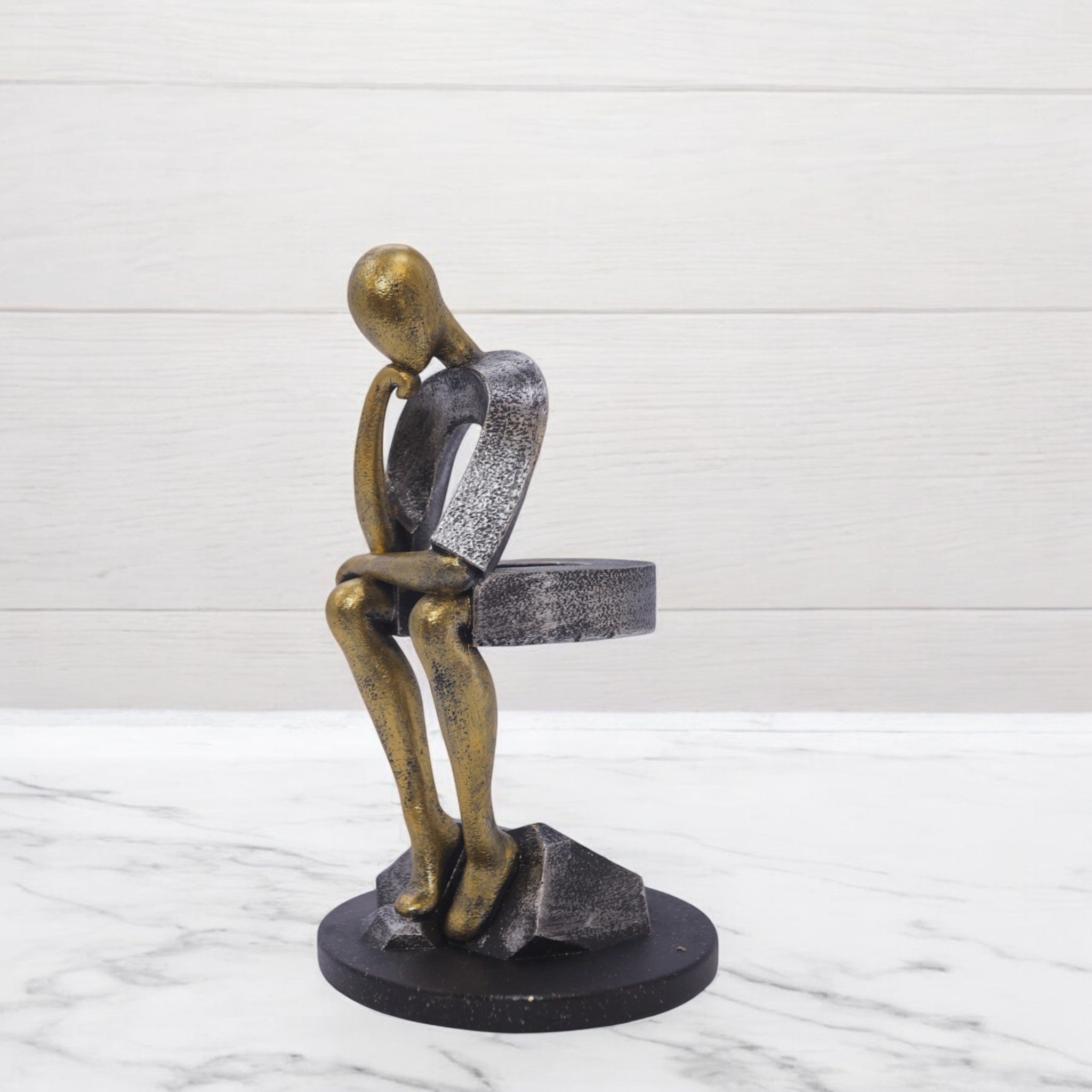 Golden & Black Resin Thinking Sculpture – Modern Character Art | Divine Dekor