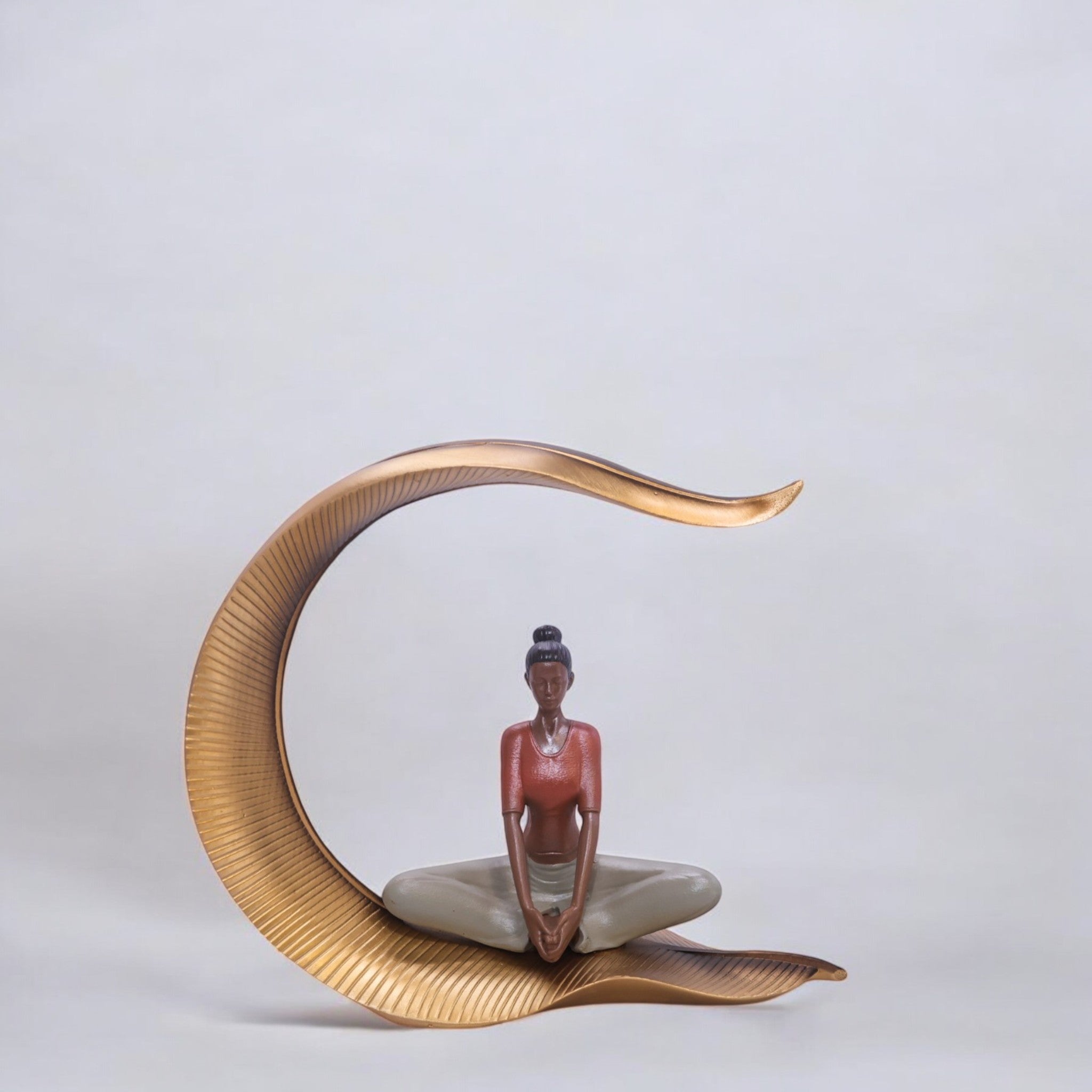 Divine Dekor’s Modern Moon Yoga Sculpture 27cm | Red & Gold Meditation Art | Contemporary Wellness Decor | Divine Dekor