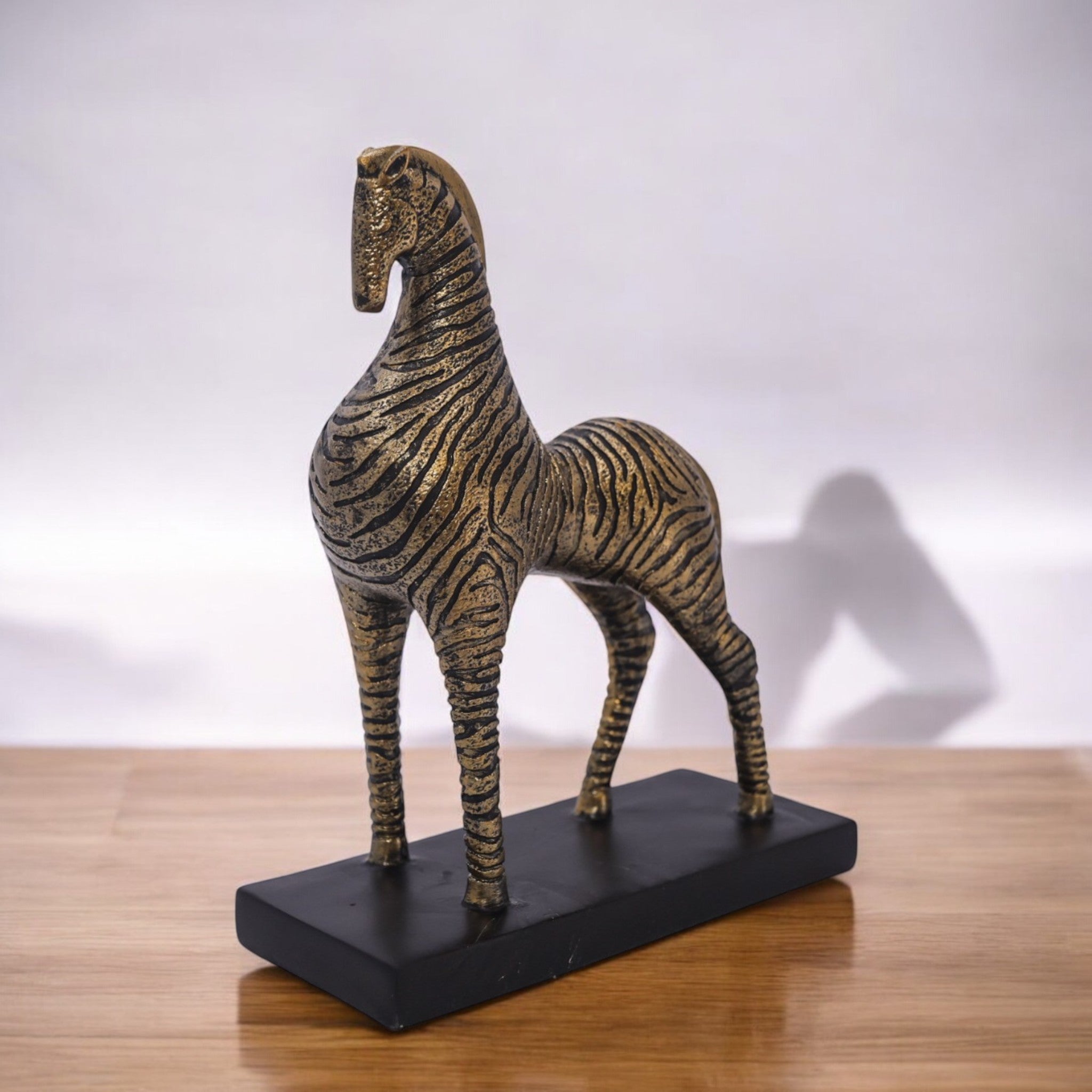Art Deco Golden Horse Sculpture | Geometric Pattern Art Statue | 26cm Luxury Home Decor - Divine Dekor