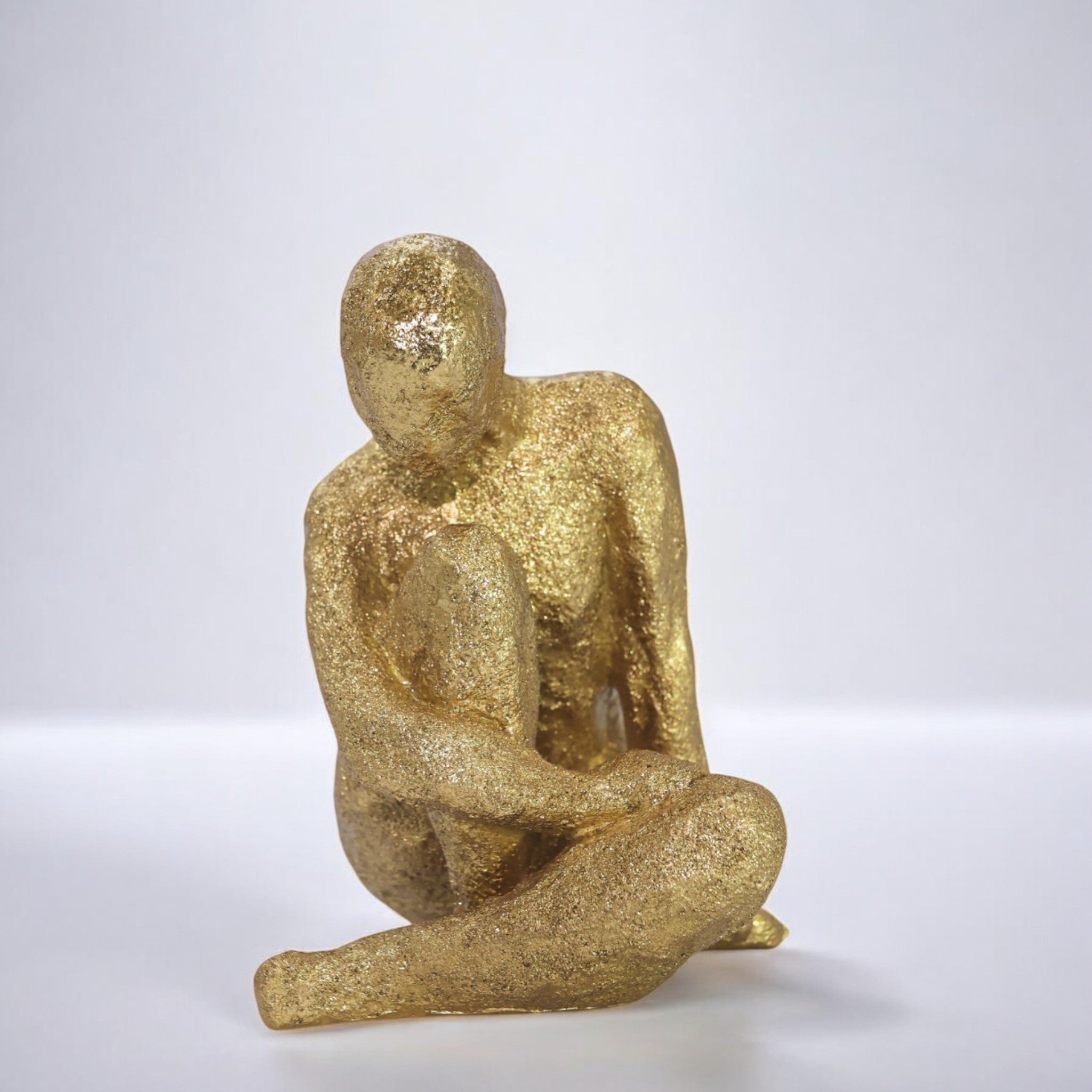 Modern Golden Figure Sculpture | Contemplative Art Statue | 18.7cm Contemporary Home Decor - Divine Dekor