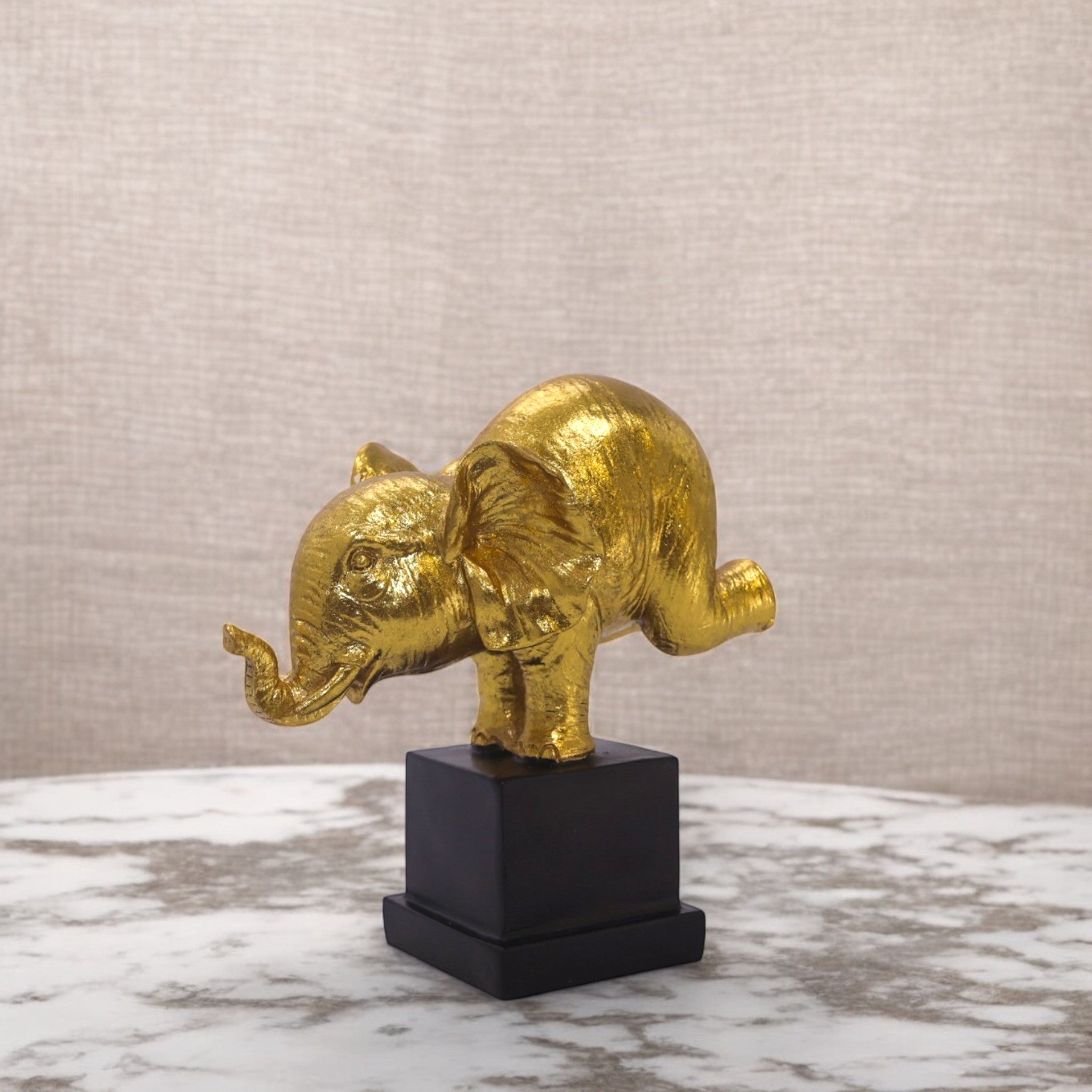 Golden Yoga Elephant Sculpture | Modern Balance Art Statue | 18.4cm Mindful Home Decor - Divine Dekor