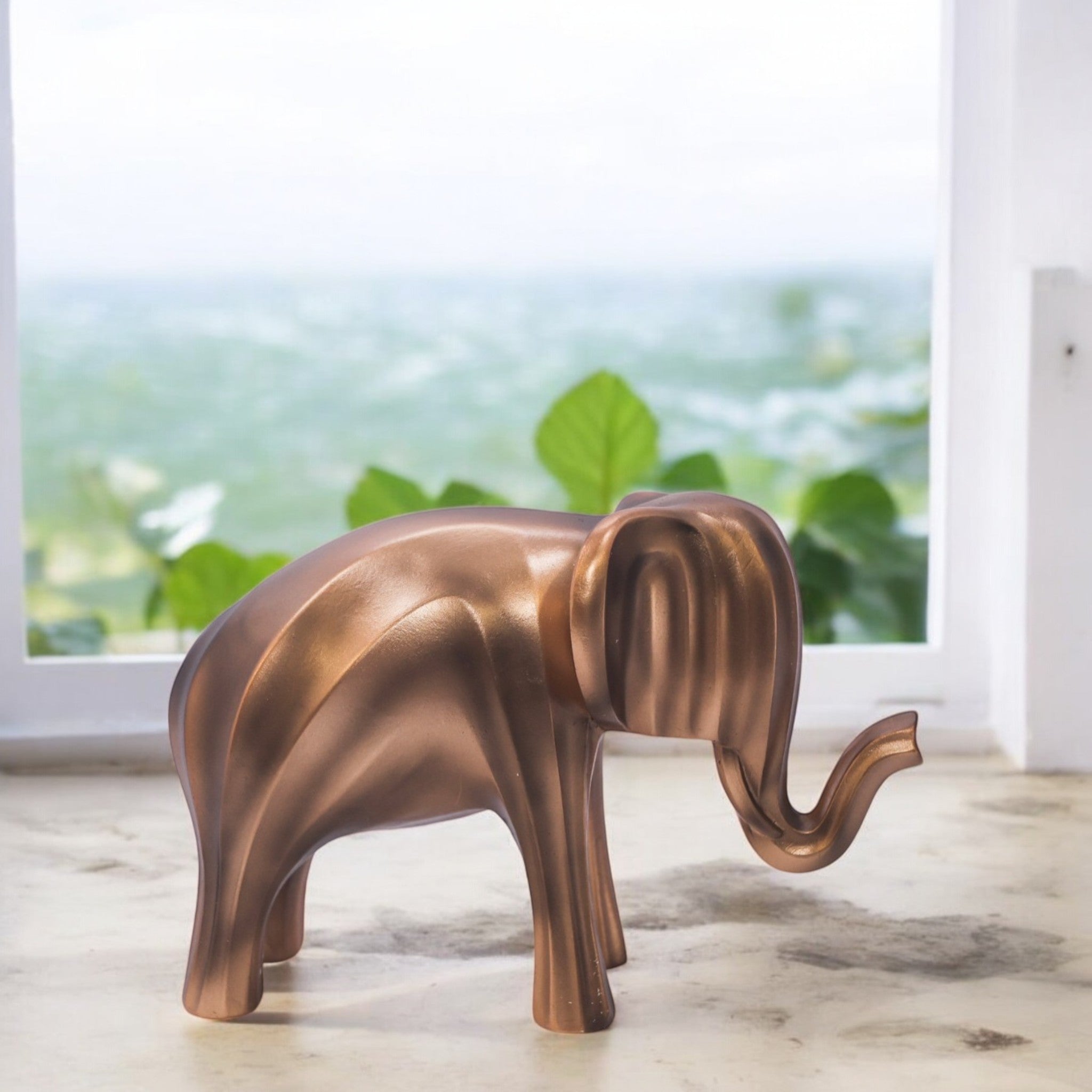 Small Golden Elephant Sculpture | Minimalist Art Statue | 18cm Modern Home Decor - Divine Dekor