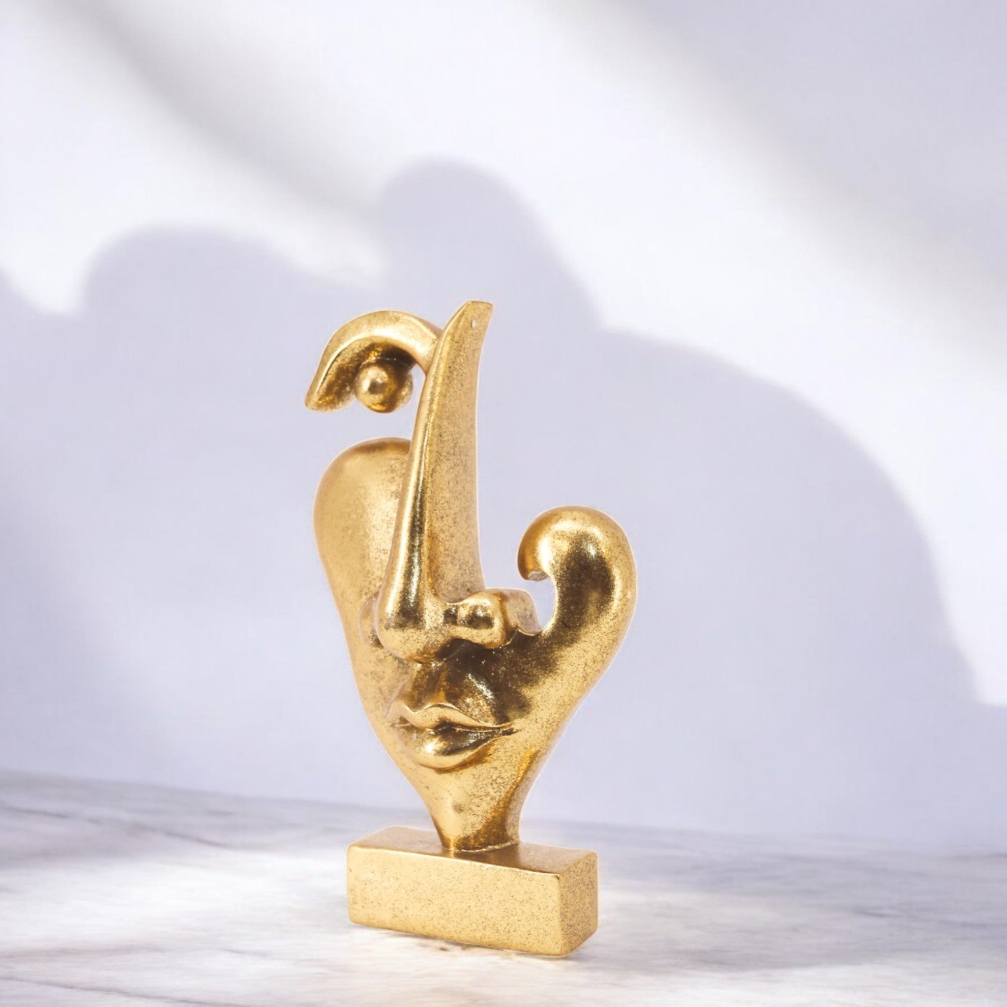 Modern Abstract Face Sculpture | Golden Art Deco Style Statue | 23.5cm Luxury Home Decor - Divine Dekor