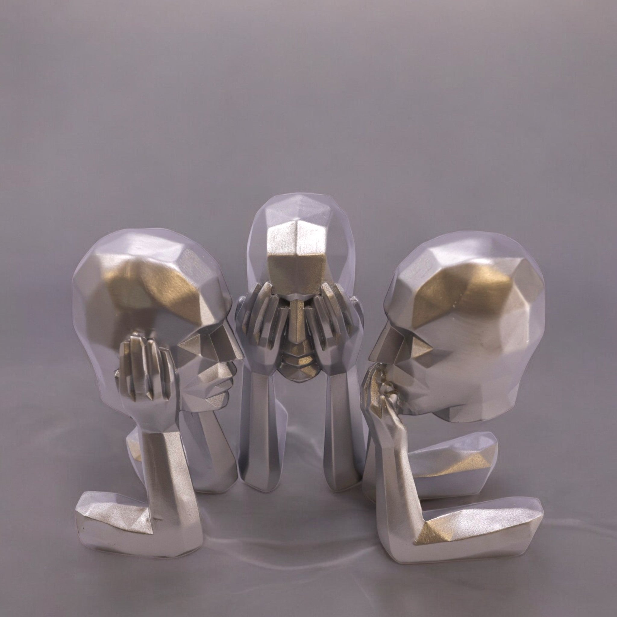 Silver Three Wise Monkeys | Modern Abstract Art Decor | Divine Dekor