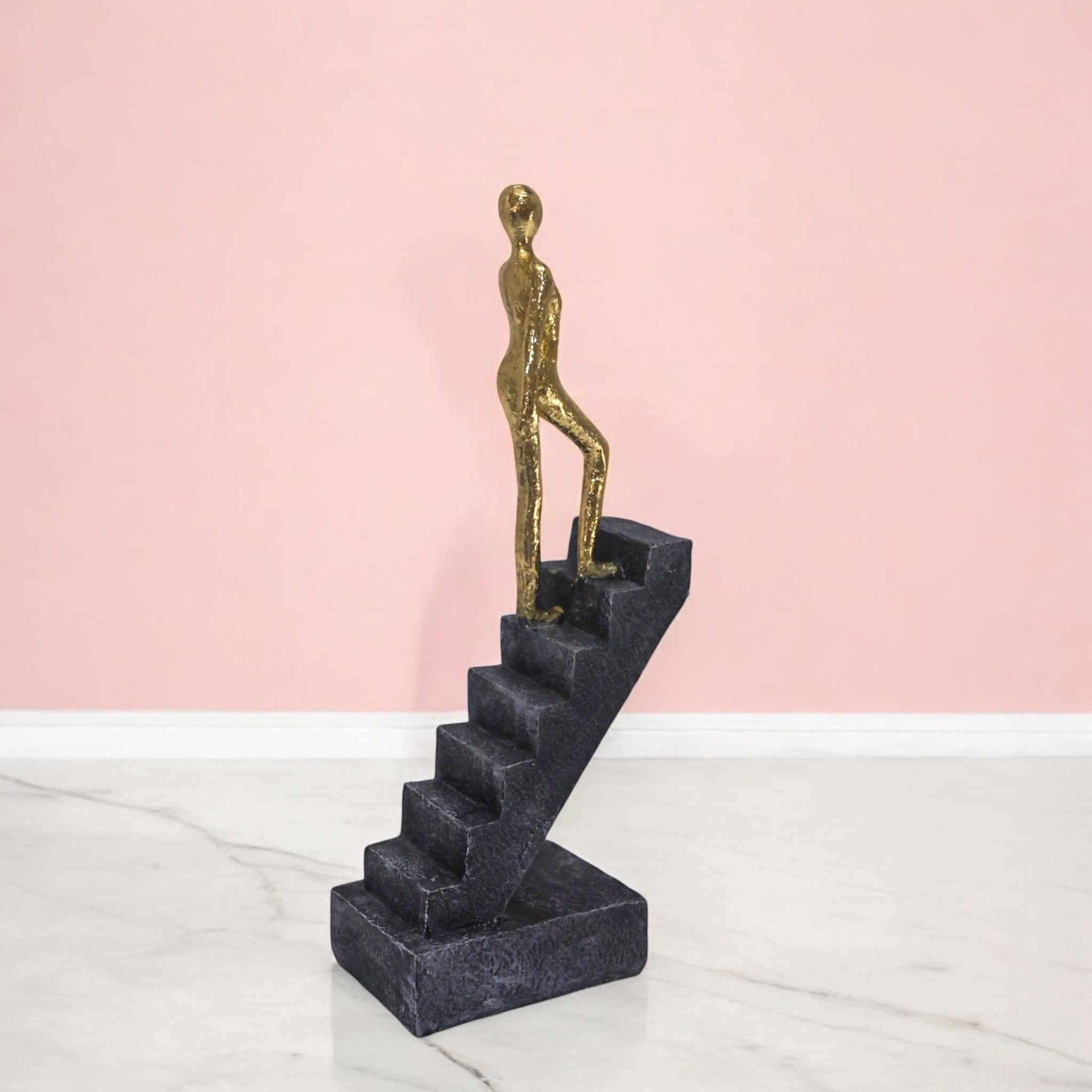 Ascending Figure Stairway Sculpture | Gold & Grey Success Art Statue | 24.5cm Modern Home Decor - Divine Dekor
