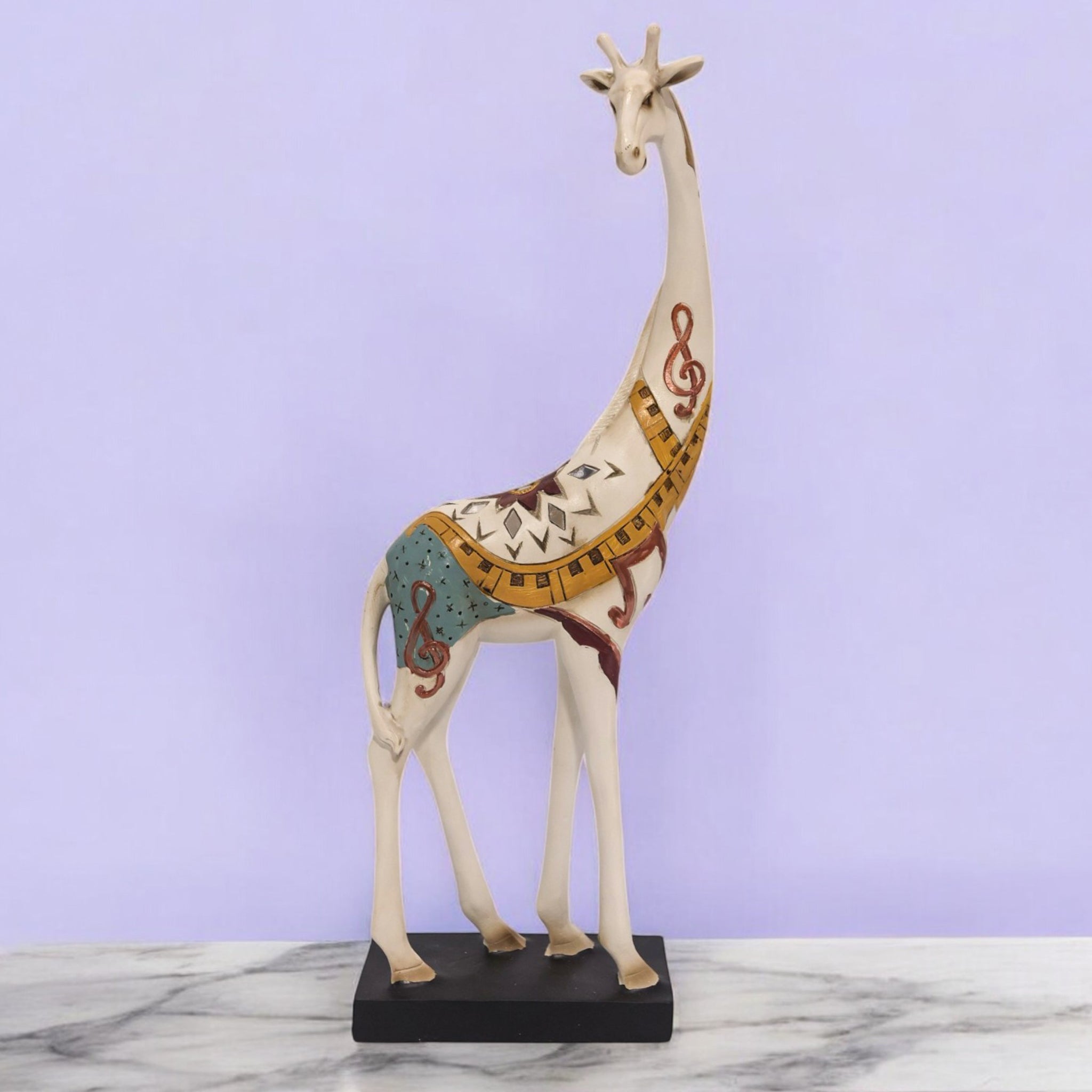 Tall Folk-Art Giraffe Sculpture | Boho Safari Decor | 44cm White & Gold Statement