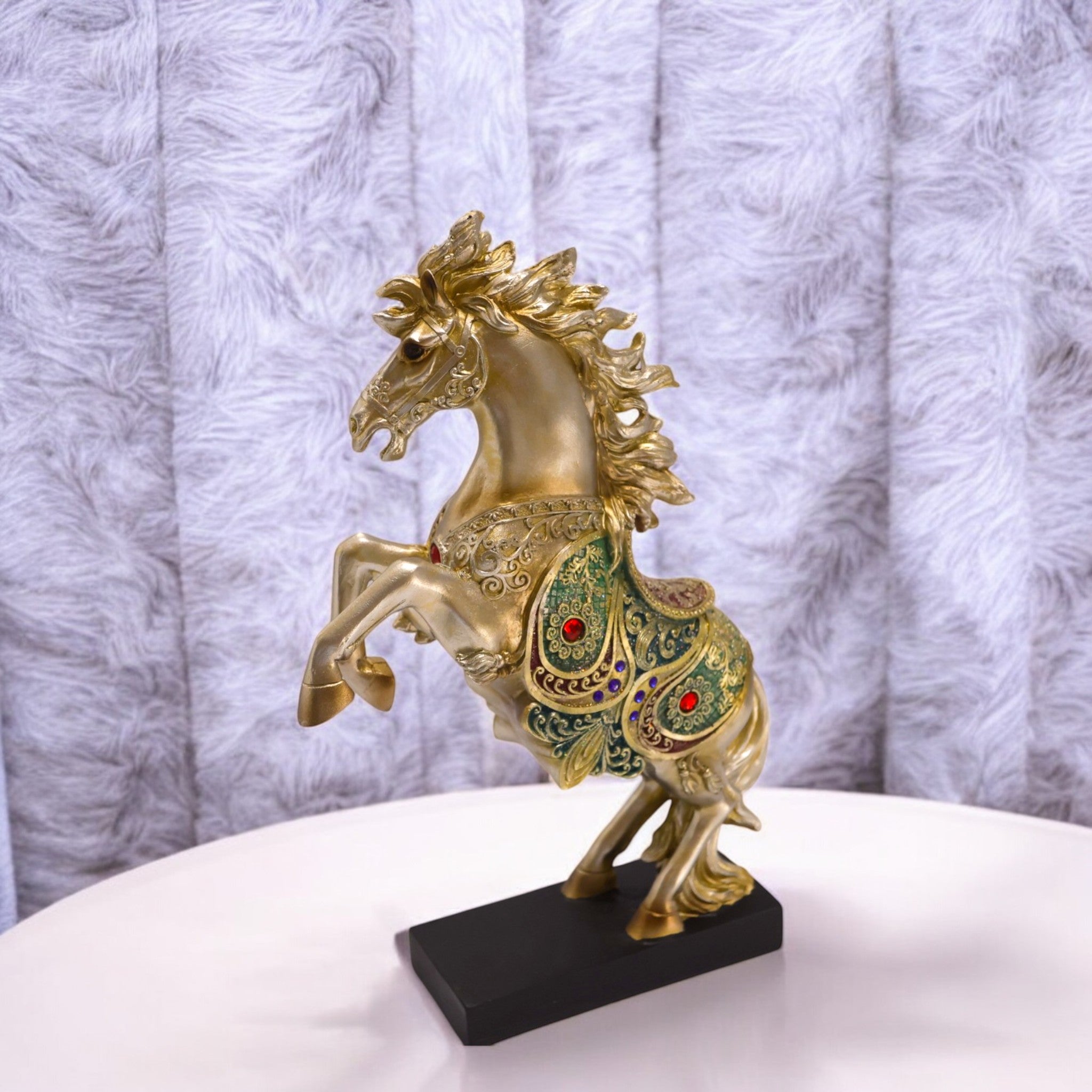 Royal Rearing Horse Sculpture | Golden Crystal-Adorned Art Statue | 21cm Luxury Home Decor - Divine Dekor