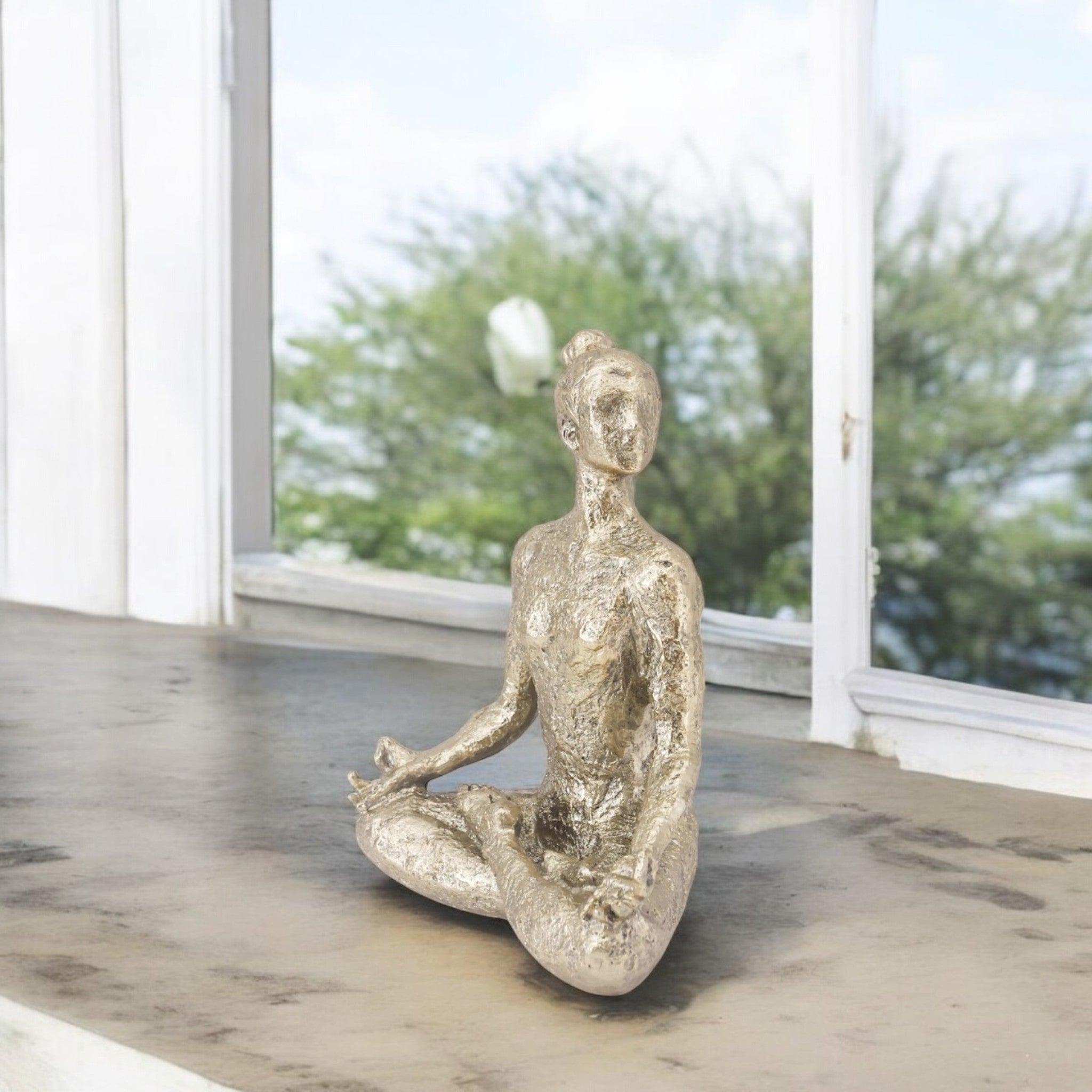 Golden Yoga Meditation Sculpture | Modern Mindful Art Statue | 25.3cm Luxury Home Decor - Divine Dekor
