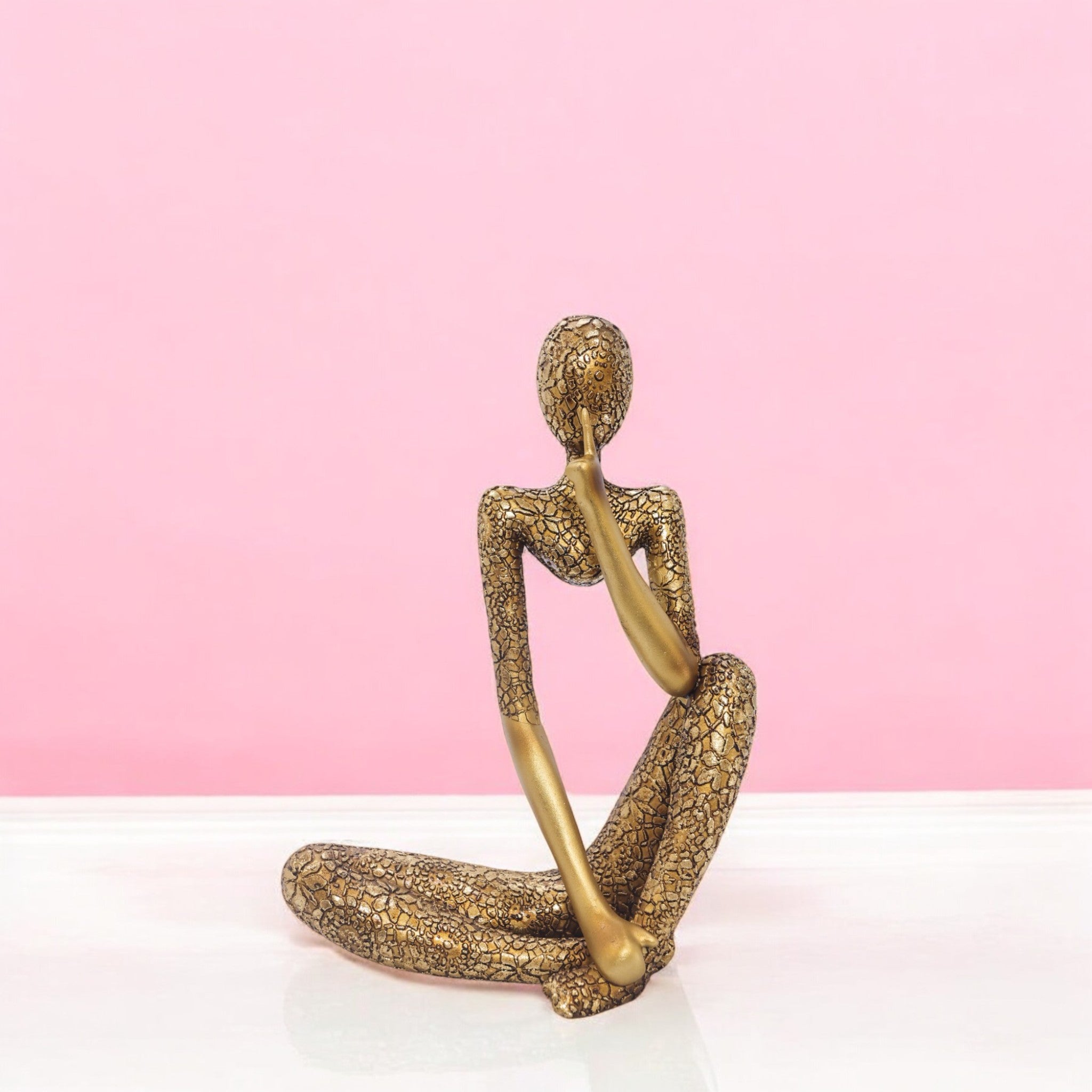 Textured Gold Abstract Figure | Contemplative Art Sculpture | 25.5cm Modern Decor