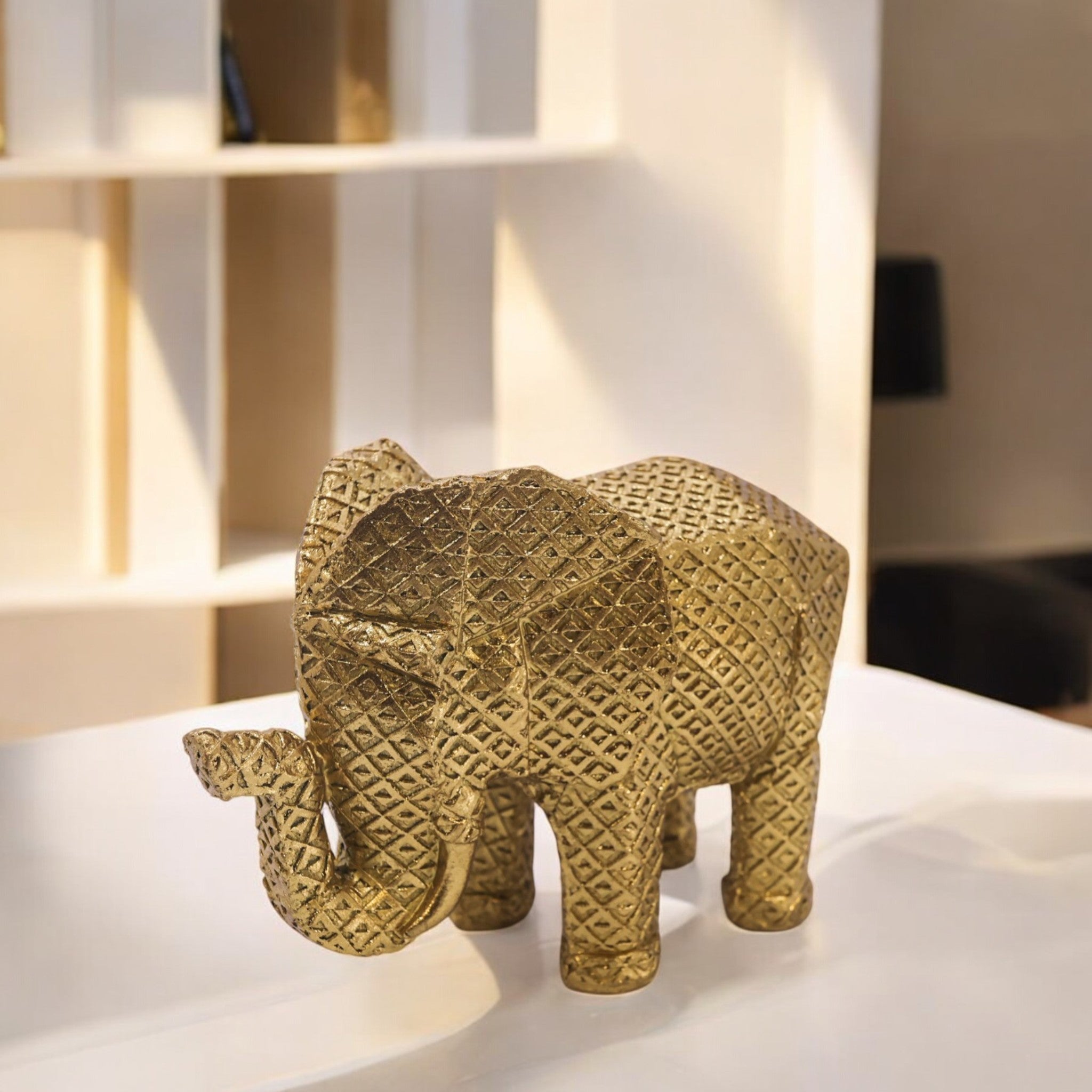 Modern Geometric Golden Elephant Sculpture | Origami Style Art Statue | 20cm Luxury Home Decor - Divine Dekor