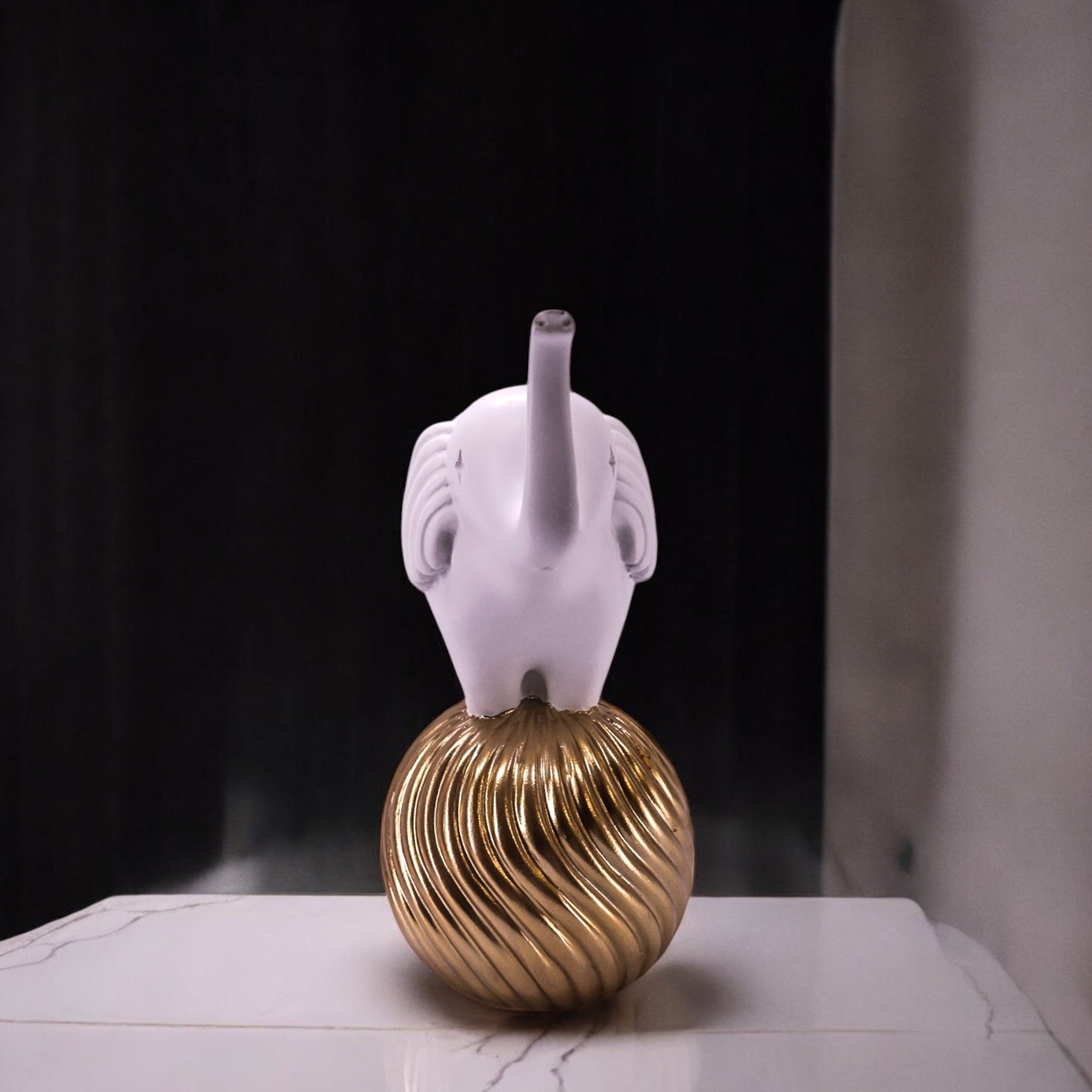 White Elephant on Golden Ball Sculpture | Modern Lucky Decor | Divine Dekor