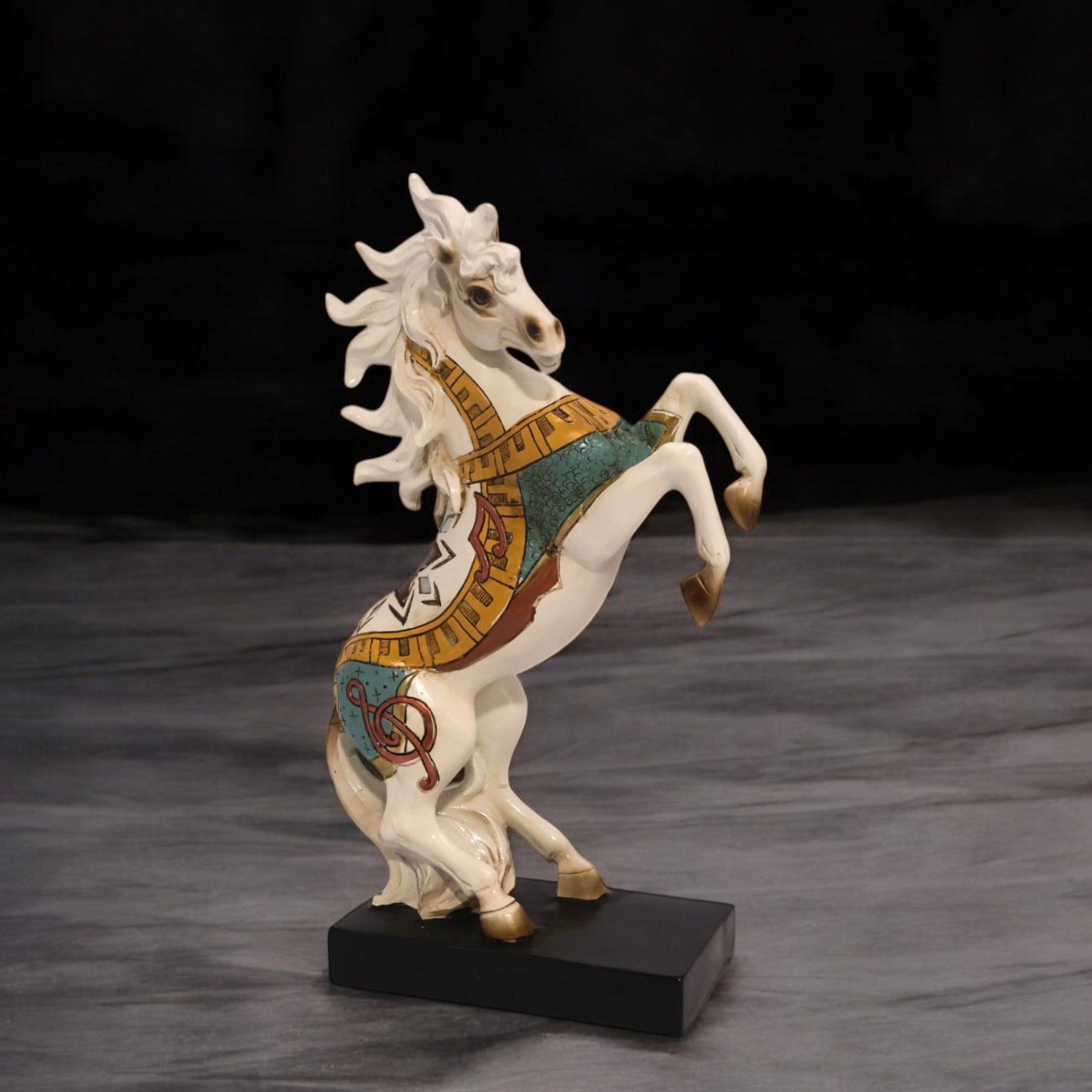 Folk Art Rearing Horse Sculpture | White & Gold Spirit Stallion | 34cm Art Piece