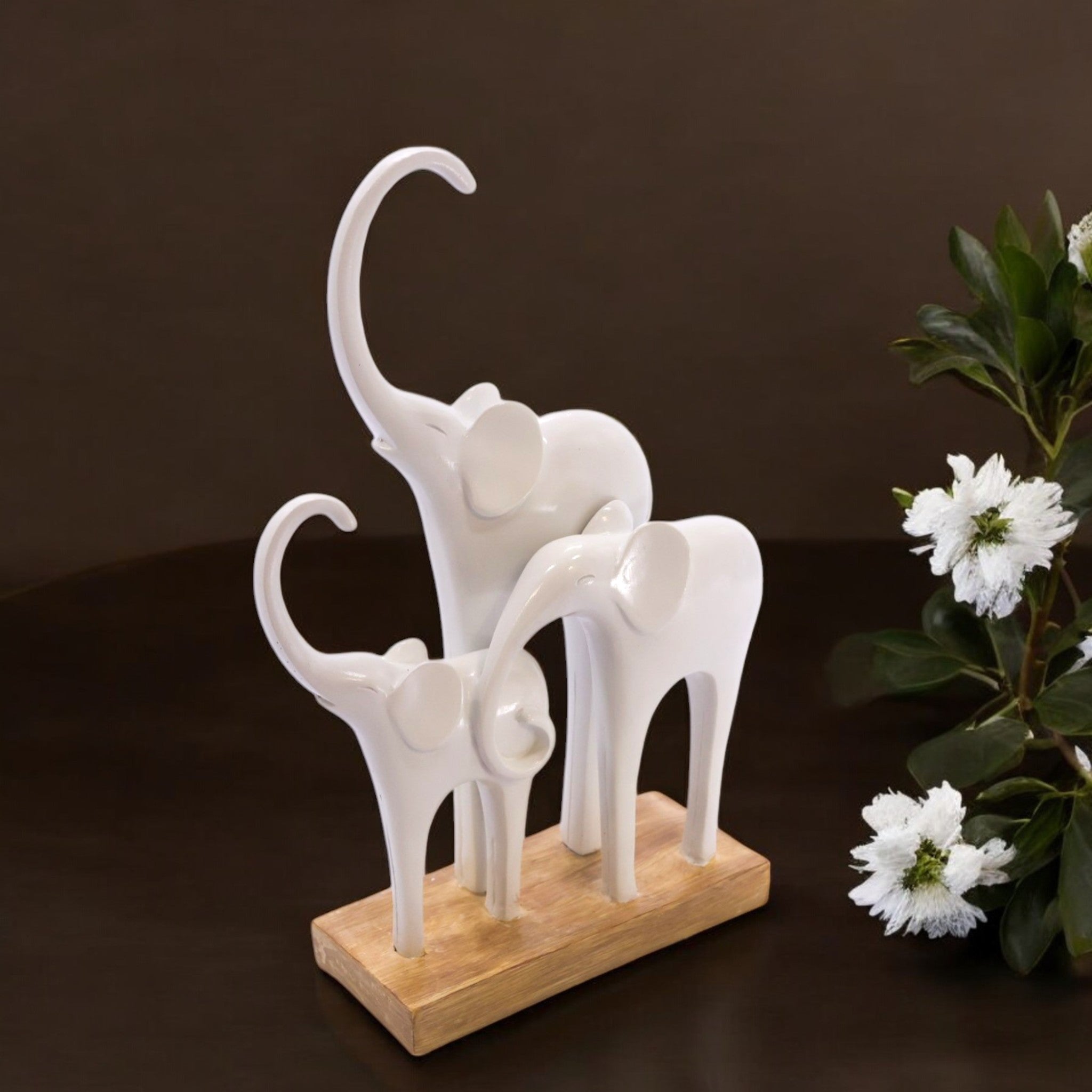 White Elephant Love Sculpture | Modern Lucky Couple Art | Divine Dekor