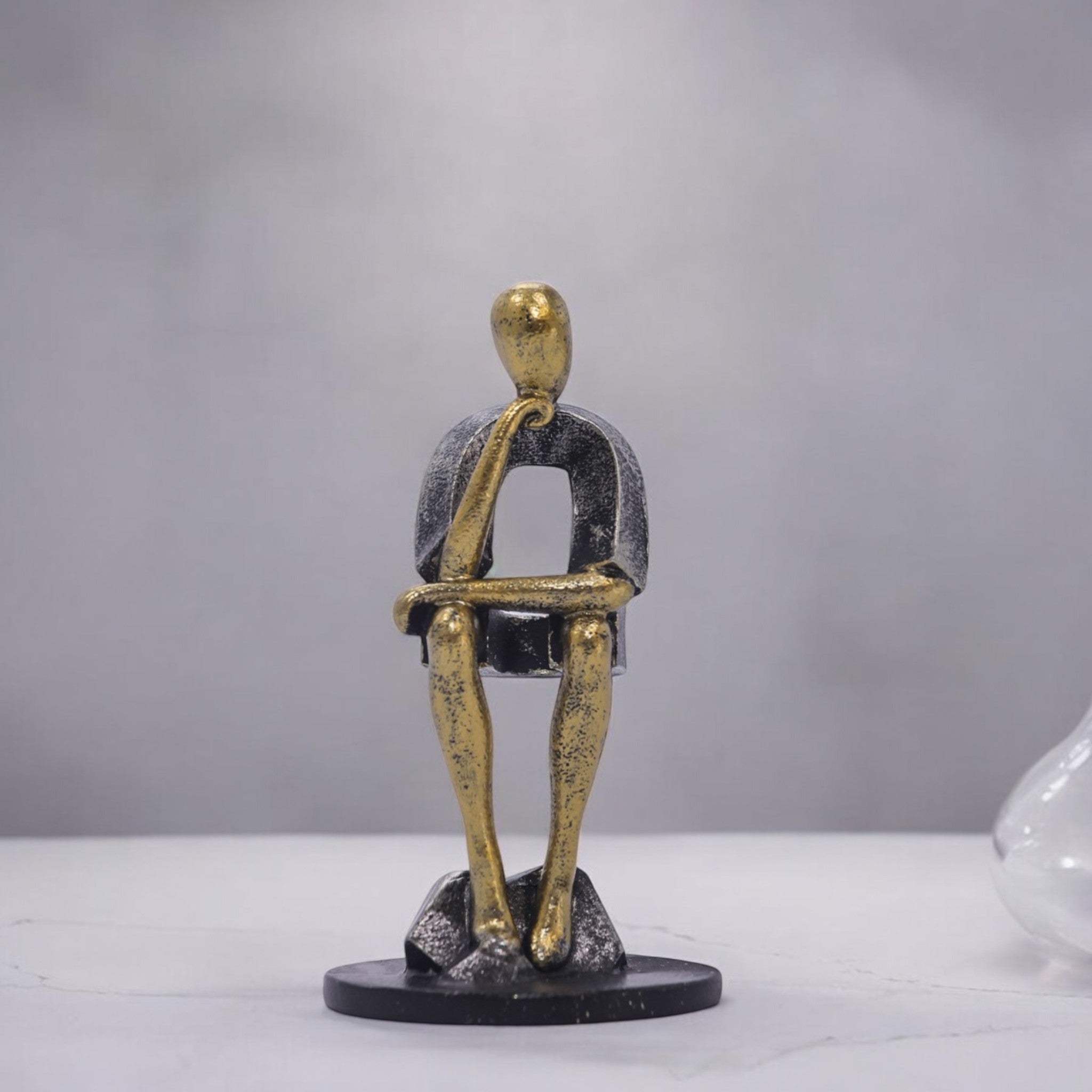 Golden Resin Character Sculpture – Modern Art Figurine | Divine Dekor