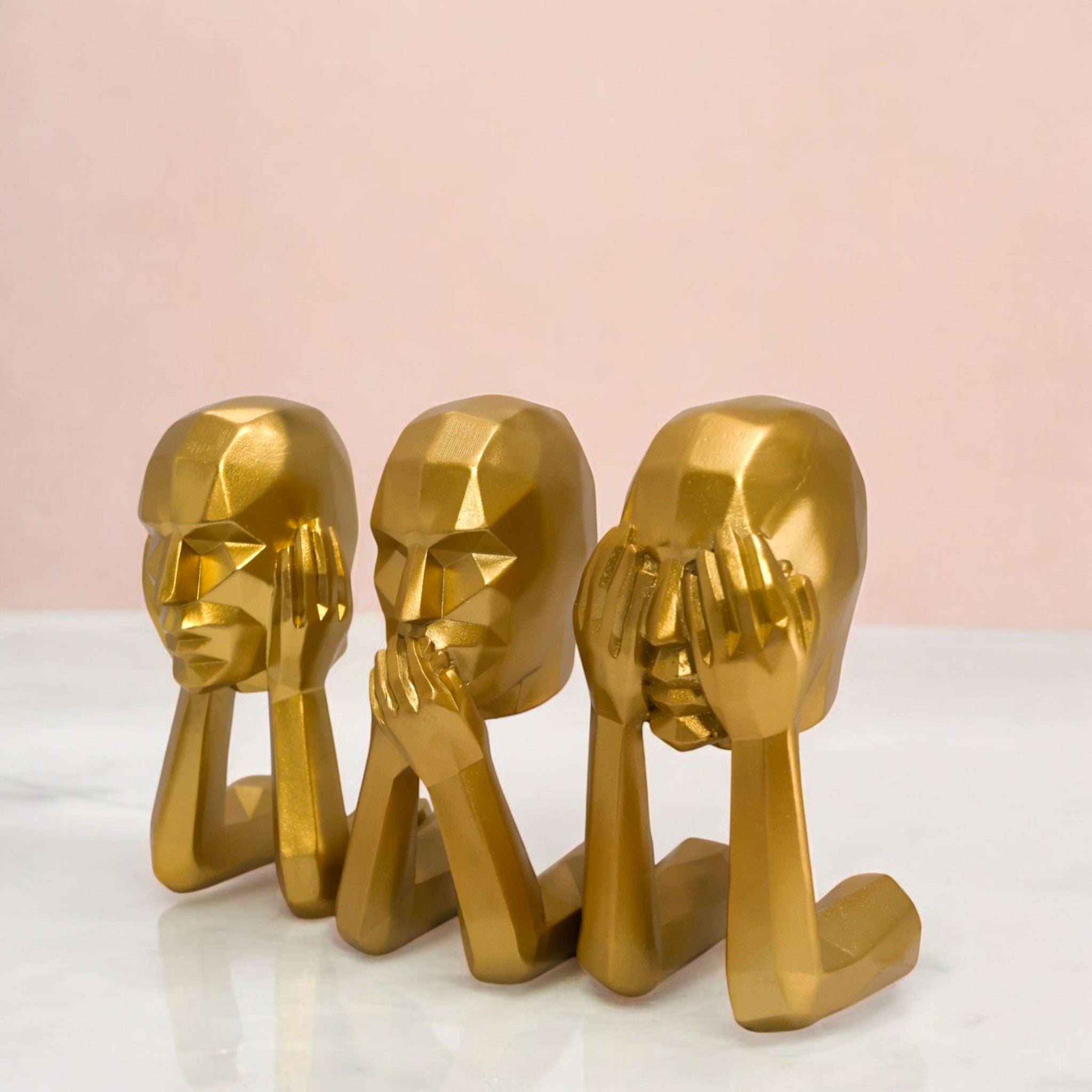 Golden Three Wise Monkeys | Modern Abstract Art Decor | Divine Dekor