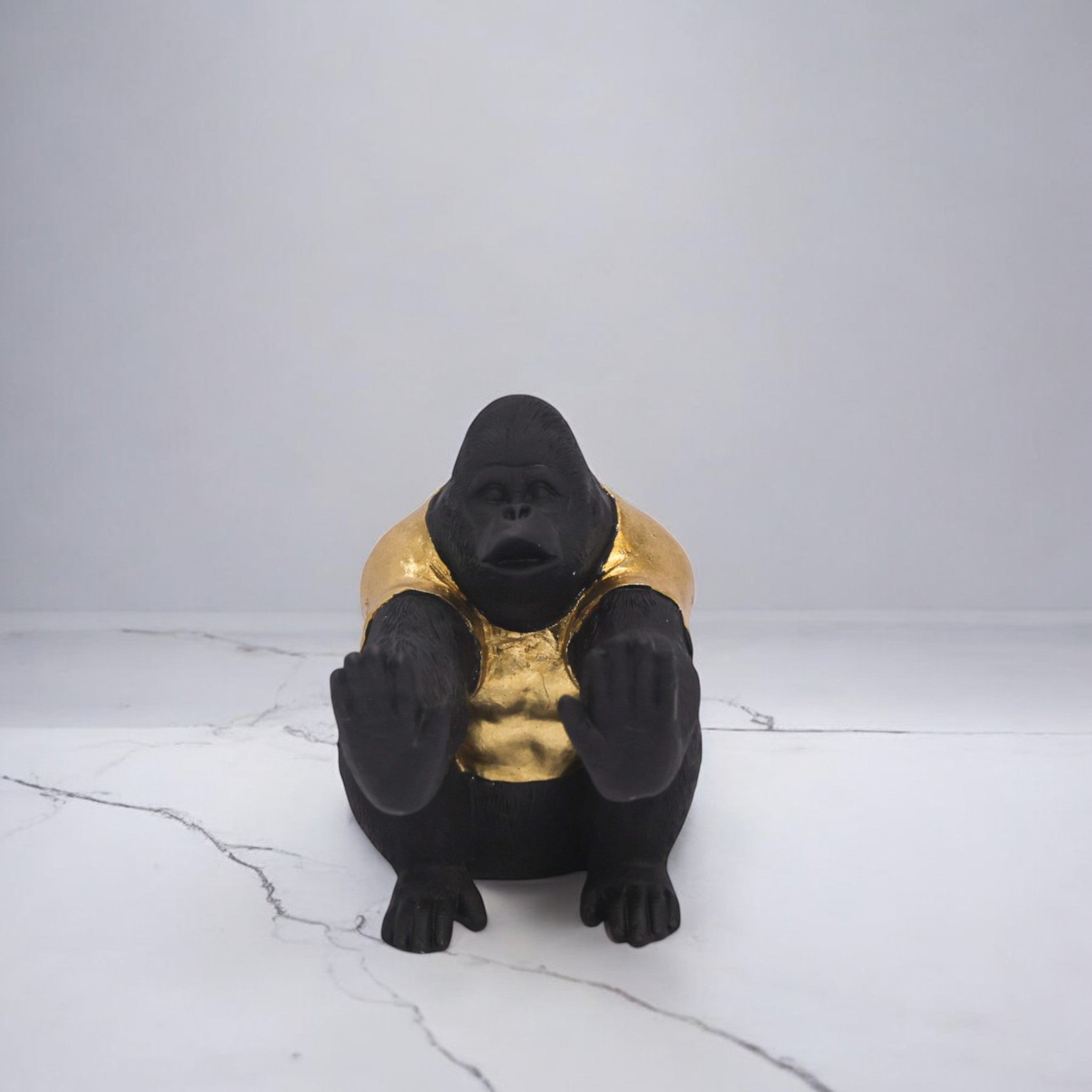 Urban Style Gorilla Sculpture | Black & Gold Modern Art Statue | 17cm Contemporary Home Decor - Divine Dekor