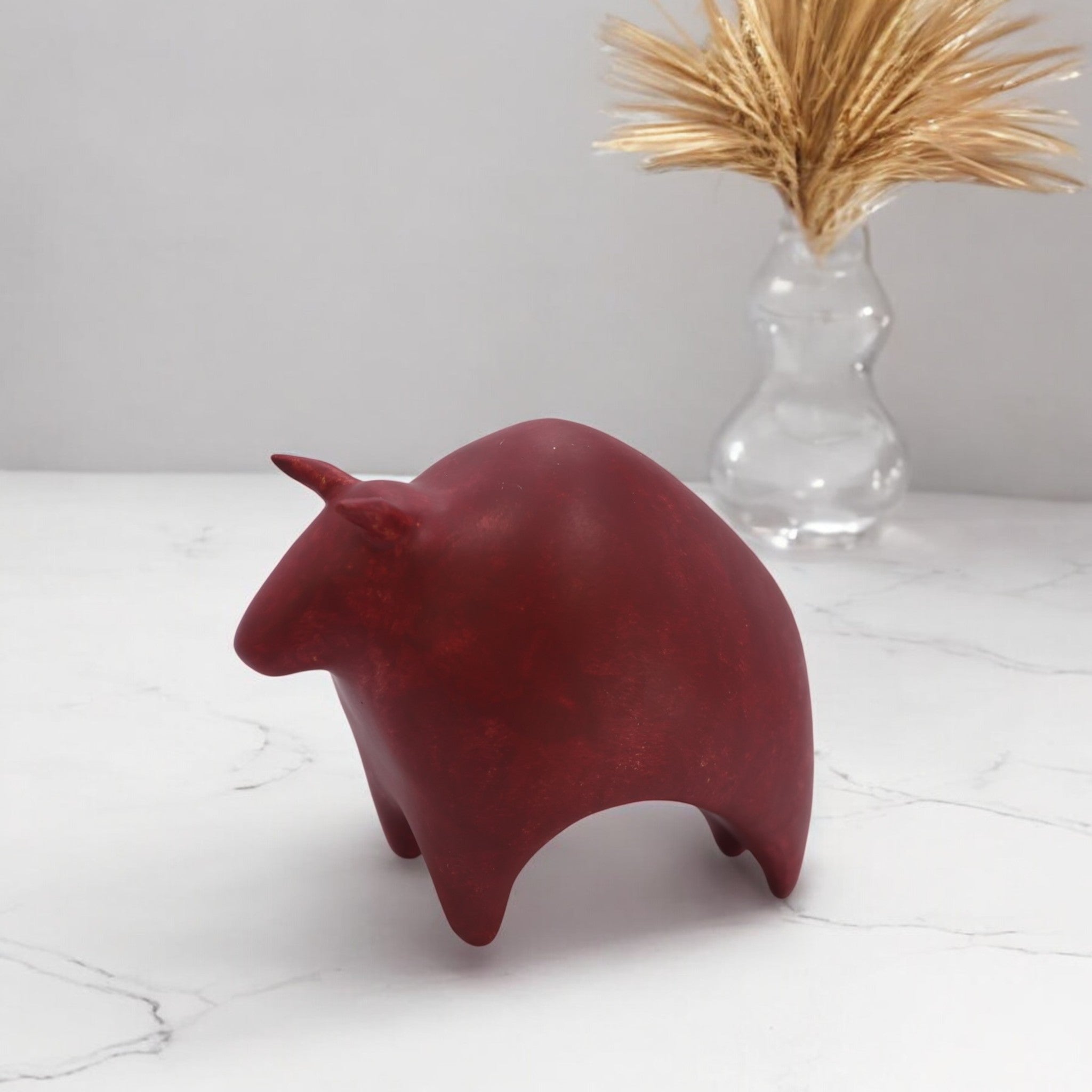 Modern Red Bull Sculpture | Abstract Art Decor | Divine Dekor