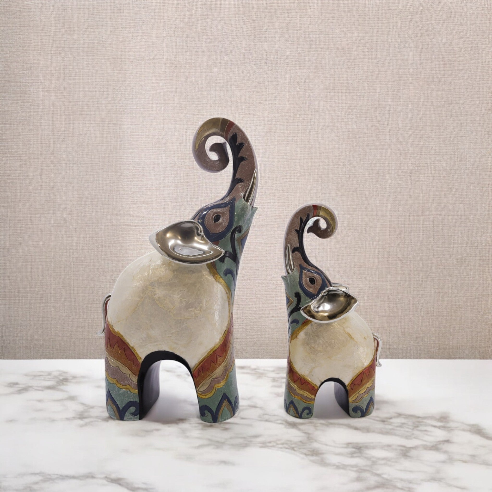 Divine Dekor Modern Elephant Duo - Grey & White Contemporary Art Set