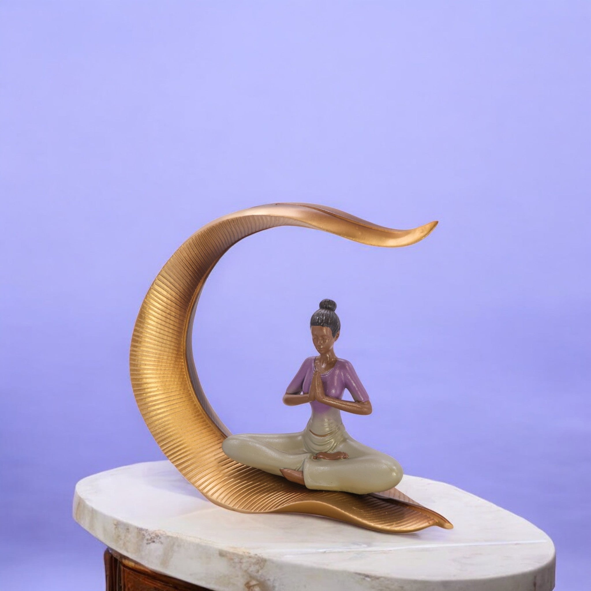 Divine Dekor’s Lotus Moon Yoga Sculpture 27cm | Rose Gold Meditation Art | Contemporary Mindfulness Decor