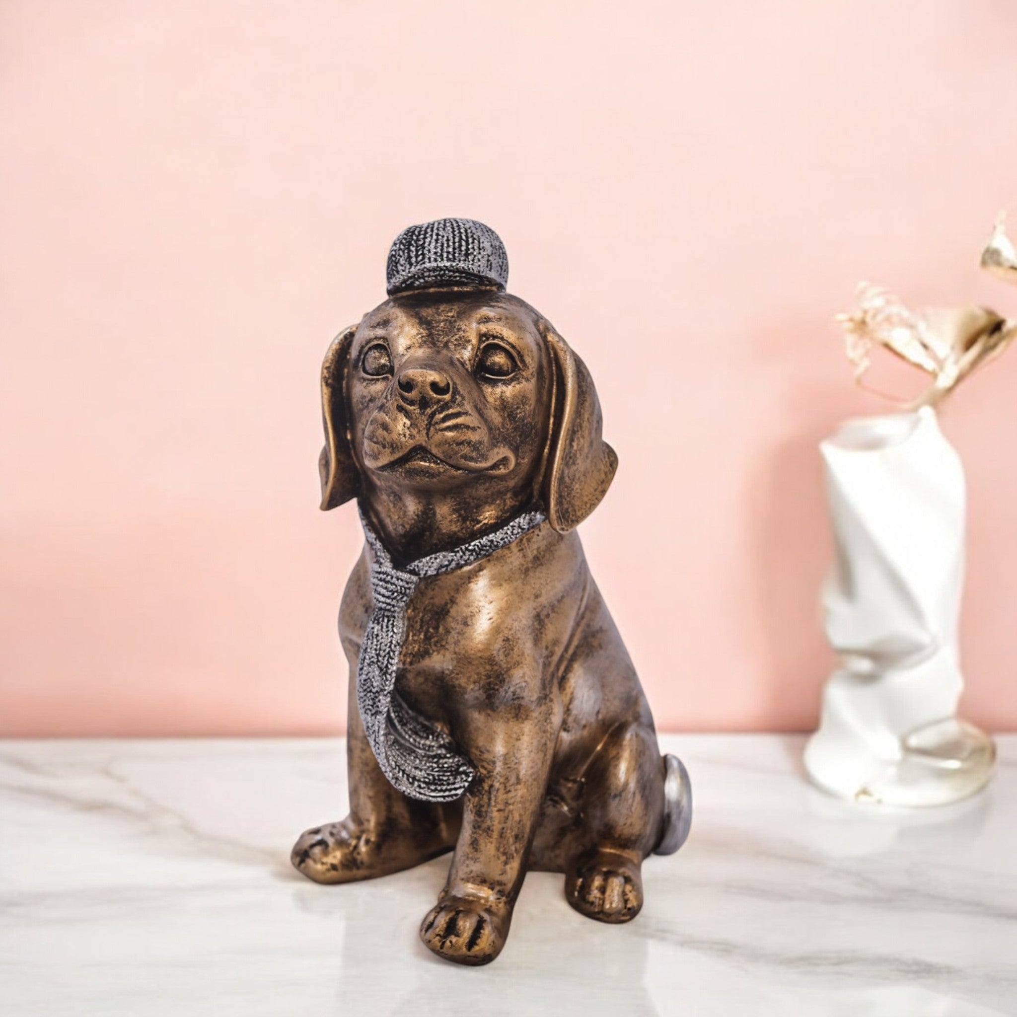 Luxury Golden Puppy Sculpture | Crystal-Adorned Dog Art Statue | 23.5cm Designer Home Decor - Divine Dekor