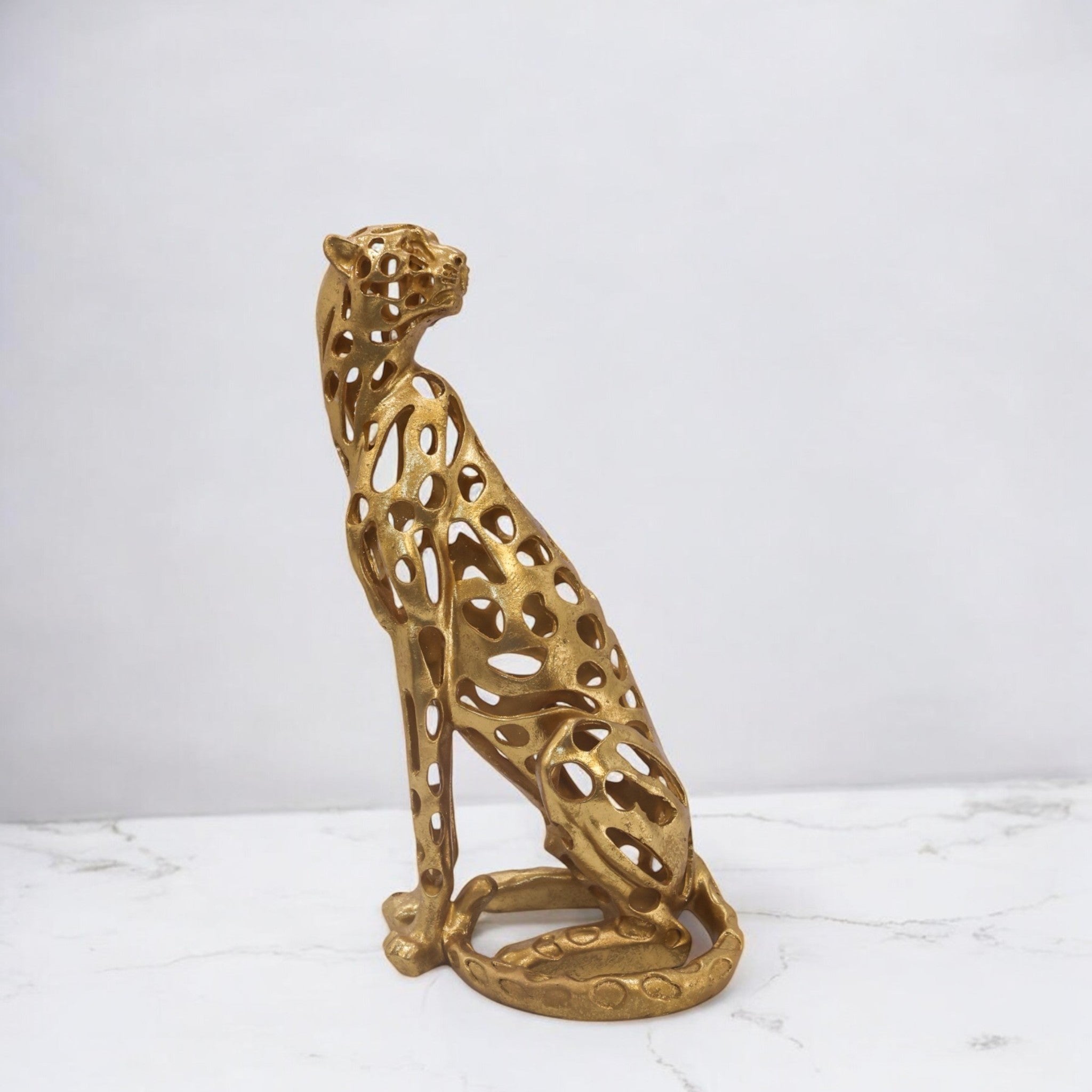 Majestic Golden Leopard Sculpture | Wild Grace Art Statue | 42.2cm Luxury Home Decor - Divine Dekor