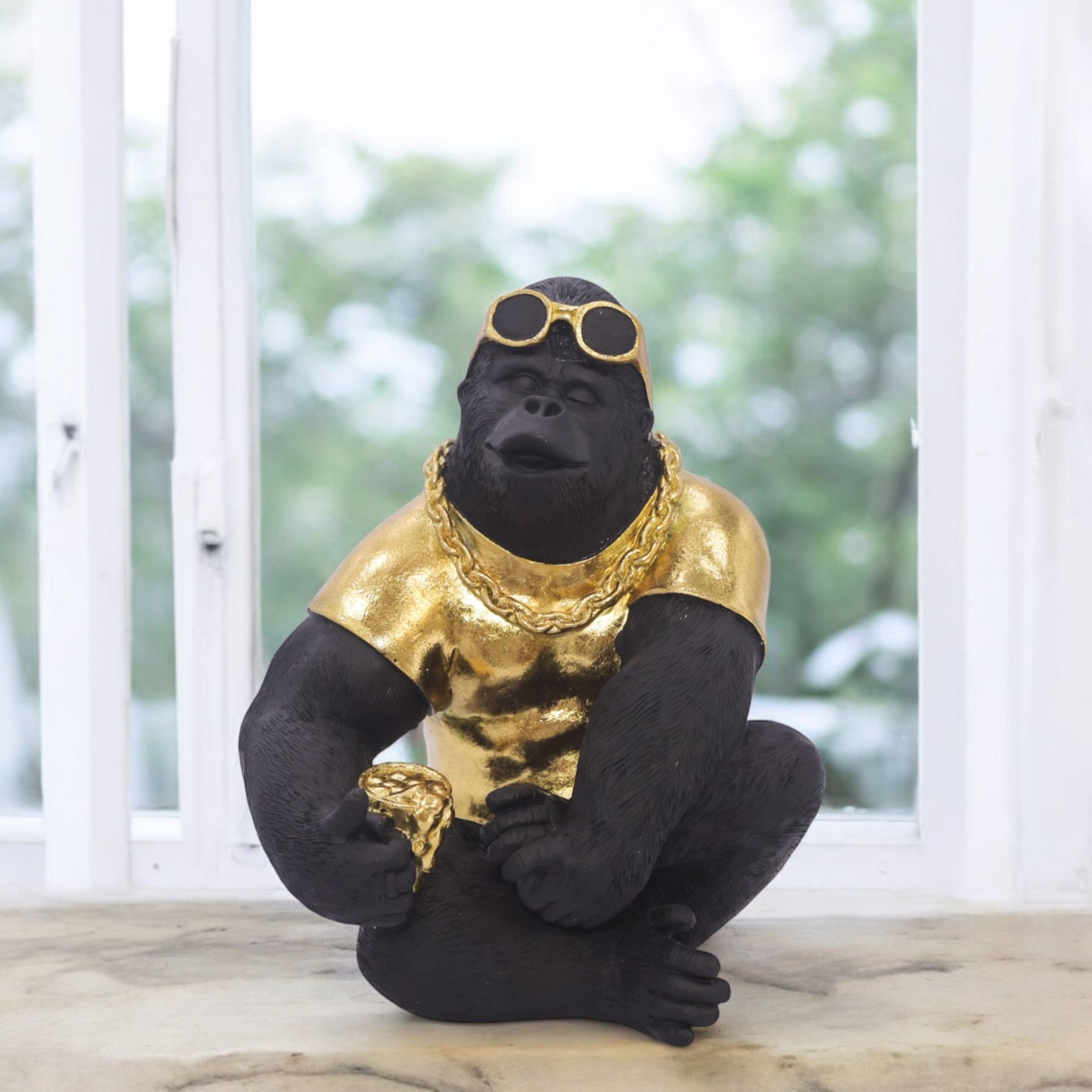 Modern Street Style Gorilla Sculpture | Black & Gold Urban Art Statue | 26cm Contemporary Home Decor - Divine Dekor