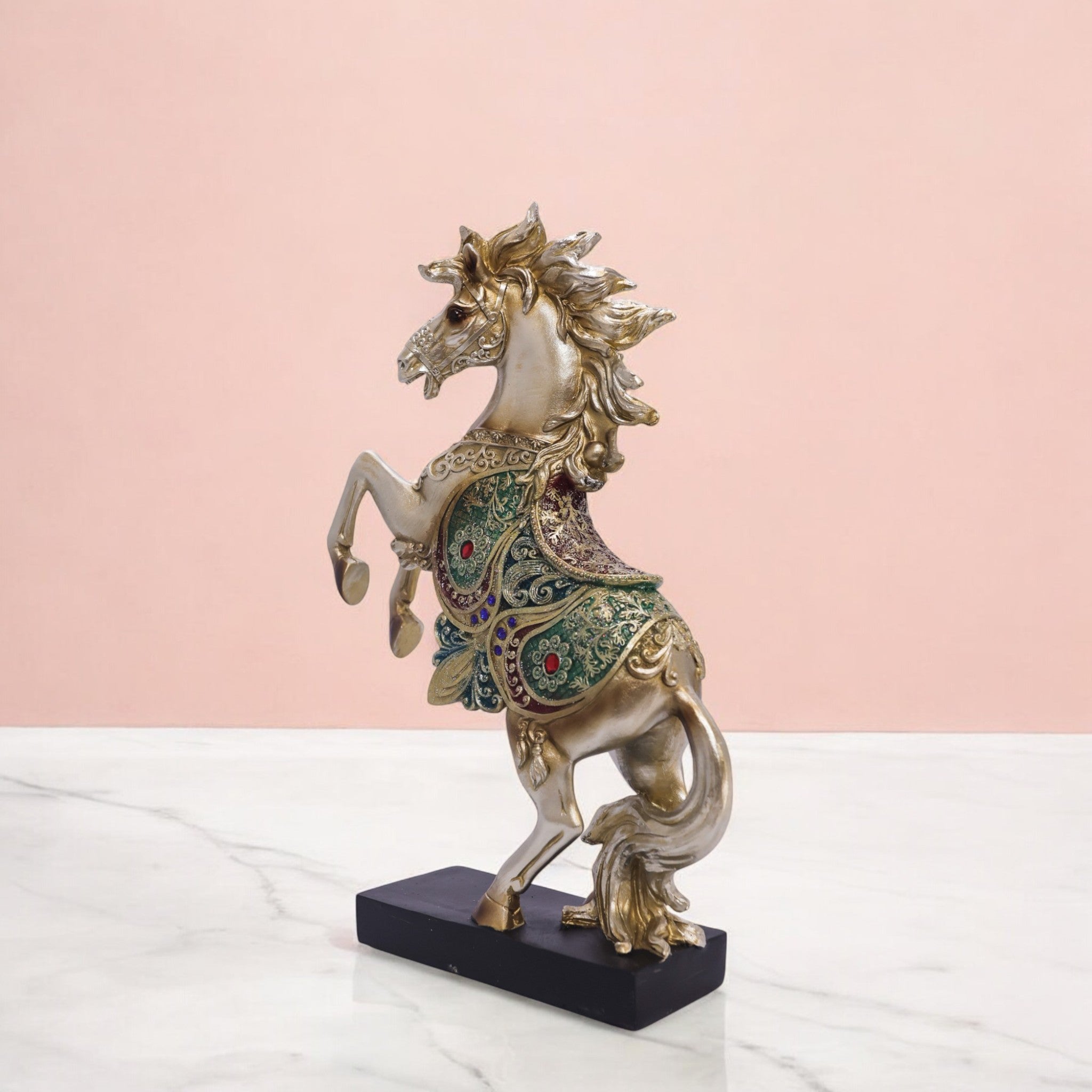 Luxury Golden Rearing Horse Sculpture | Crystal-Embellished Art Statue | 34cm Premium Home Decor - Divine Dekor