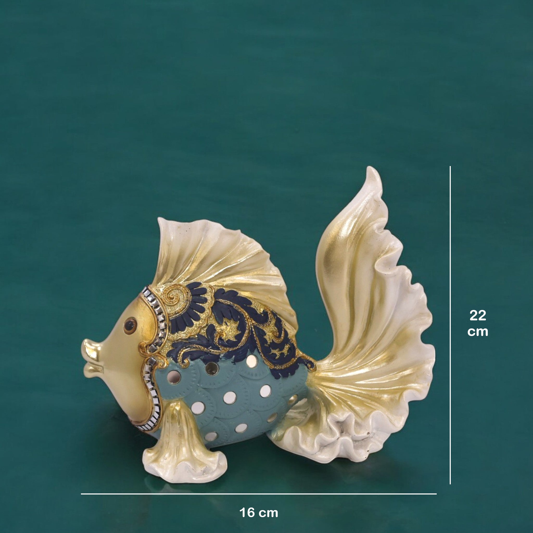 Elegant White Fish Sculpture with Blue Accents | Victorian Style Art Statue | 22cm Premium Home Decor - Divine Dekor