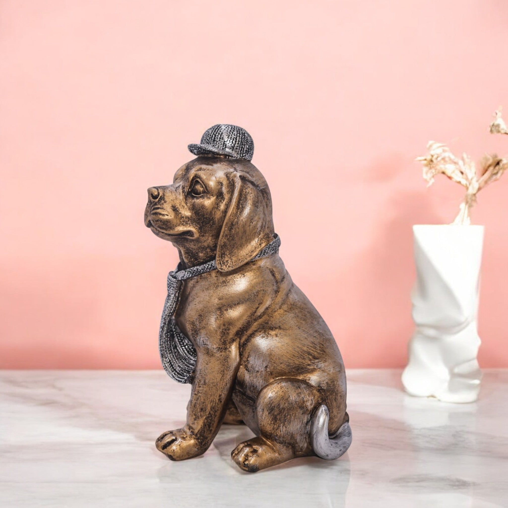 Luxury Golden Puppy Sculpture | Crystal-Adorned Dog Art Statue | 23.5cm Designer Home Decor - Divine Dekor
