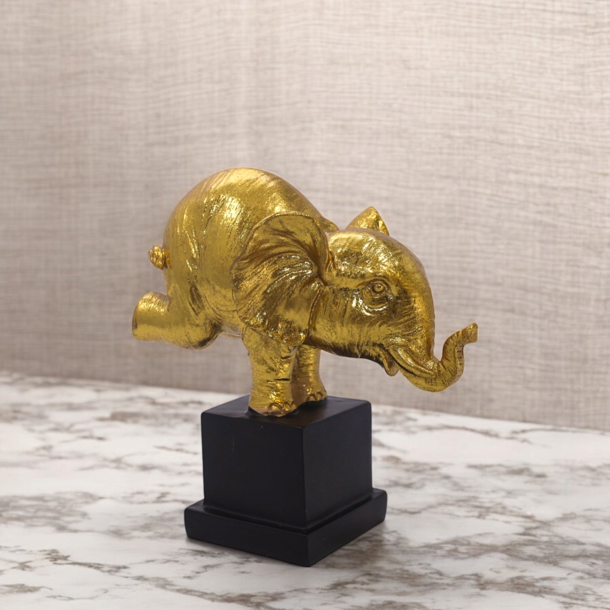 Golden Yoga Elephant Sculpture | Modern Balance Art Statue | 18.4cm Mindful Home Decor - Divine Dekor