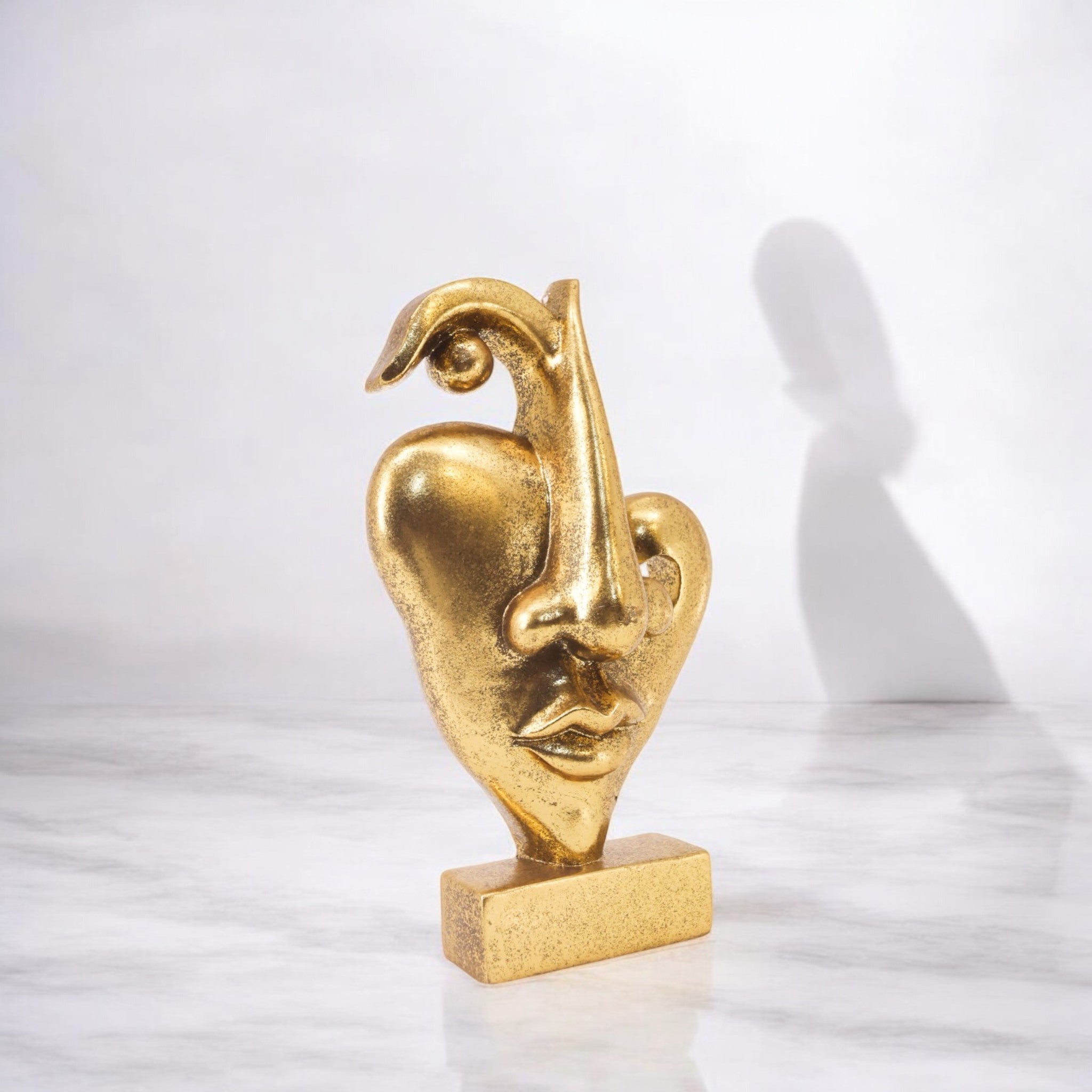Modern Abstract Face Sculpture | Golden Art Deco Style Statue | 23.5cm Luxury Home Decor - Divine Dekor