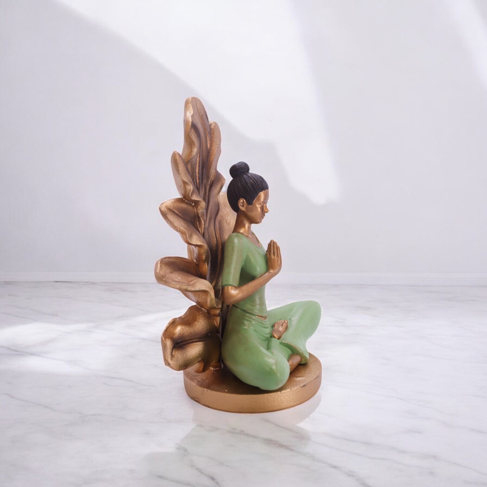 Divine Dekor Lotus Meditation Buddha Statue | 25.3cm Zen Garden Sculpture | Spiritual Home Decor | Modern Yoga Art (Sage-Gold)