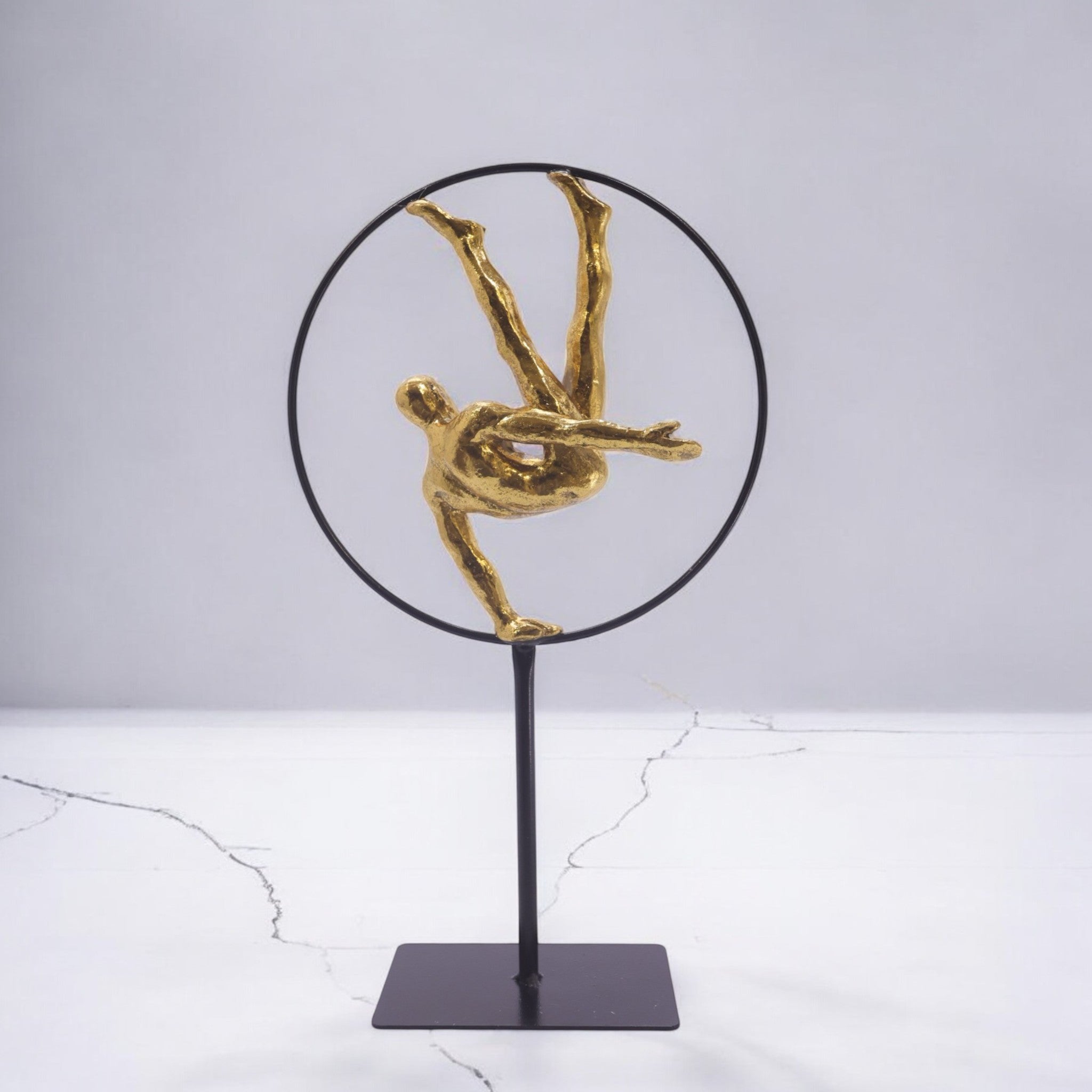 Golden Ring Gymnast Sculpture | Modern Athletic Art | Divine Dekor