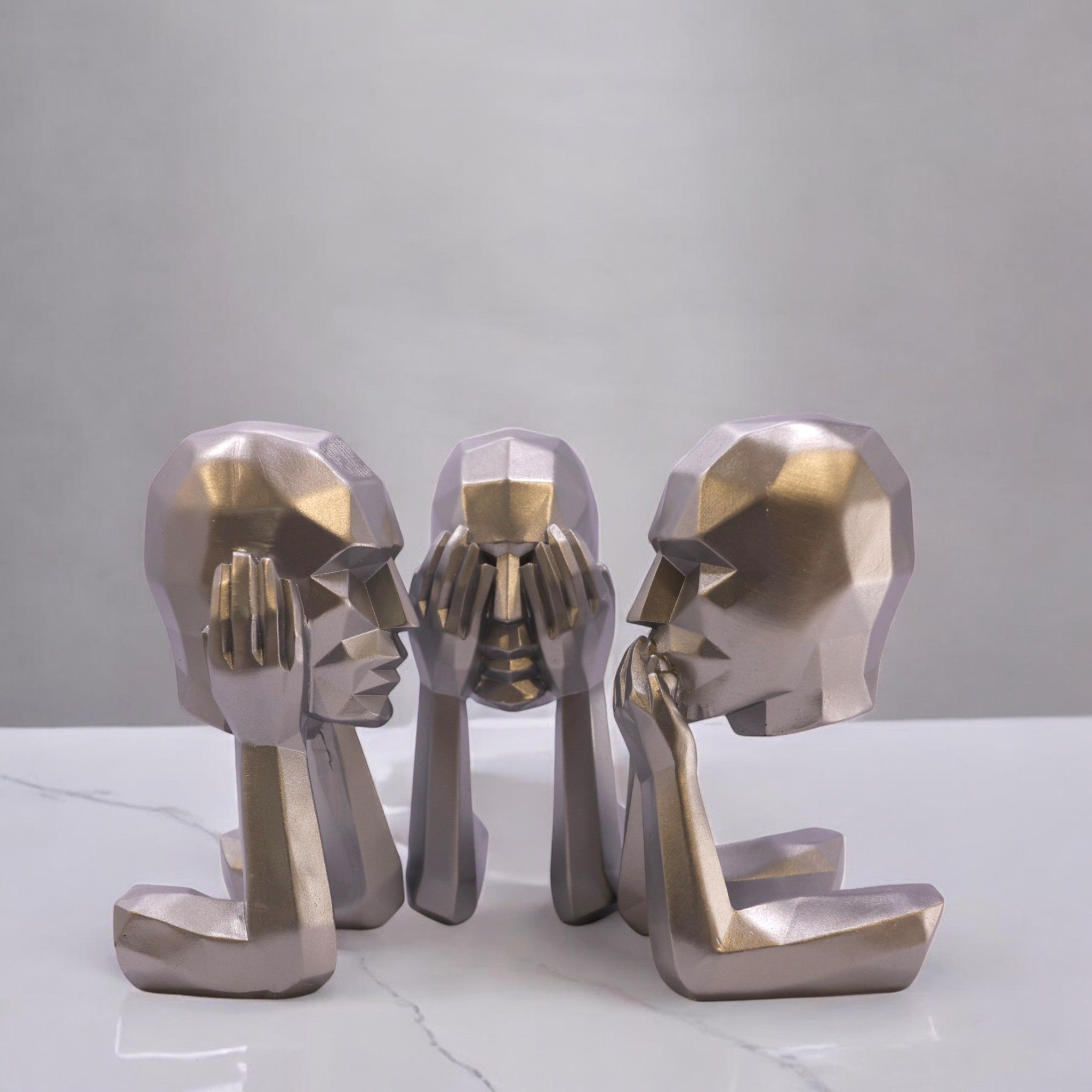 Silver Three Wise Monkeys | Modern Abstract Art Decor | Divine Dekor