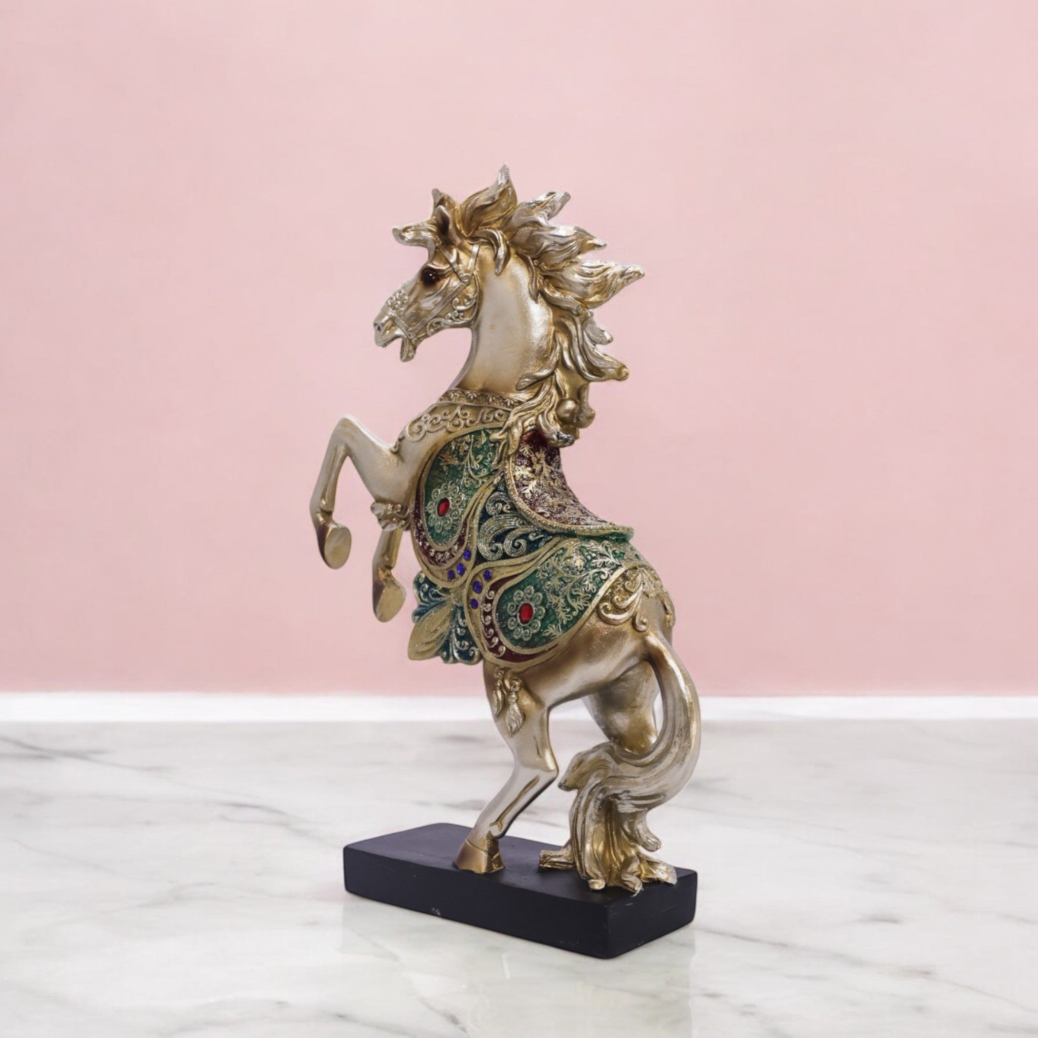 Luxury Golden Rearing Horse Sculpture | Crystal-Embellished Art Statue | 34cm Premium Home Decor - Divine Dekor