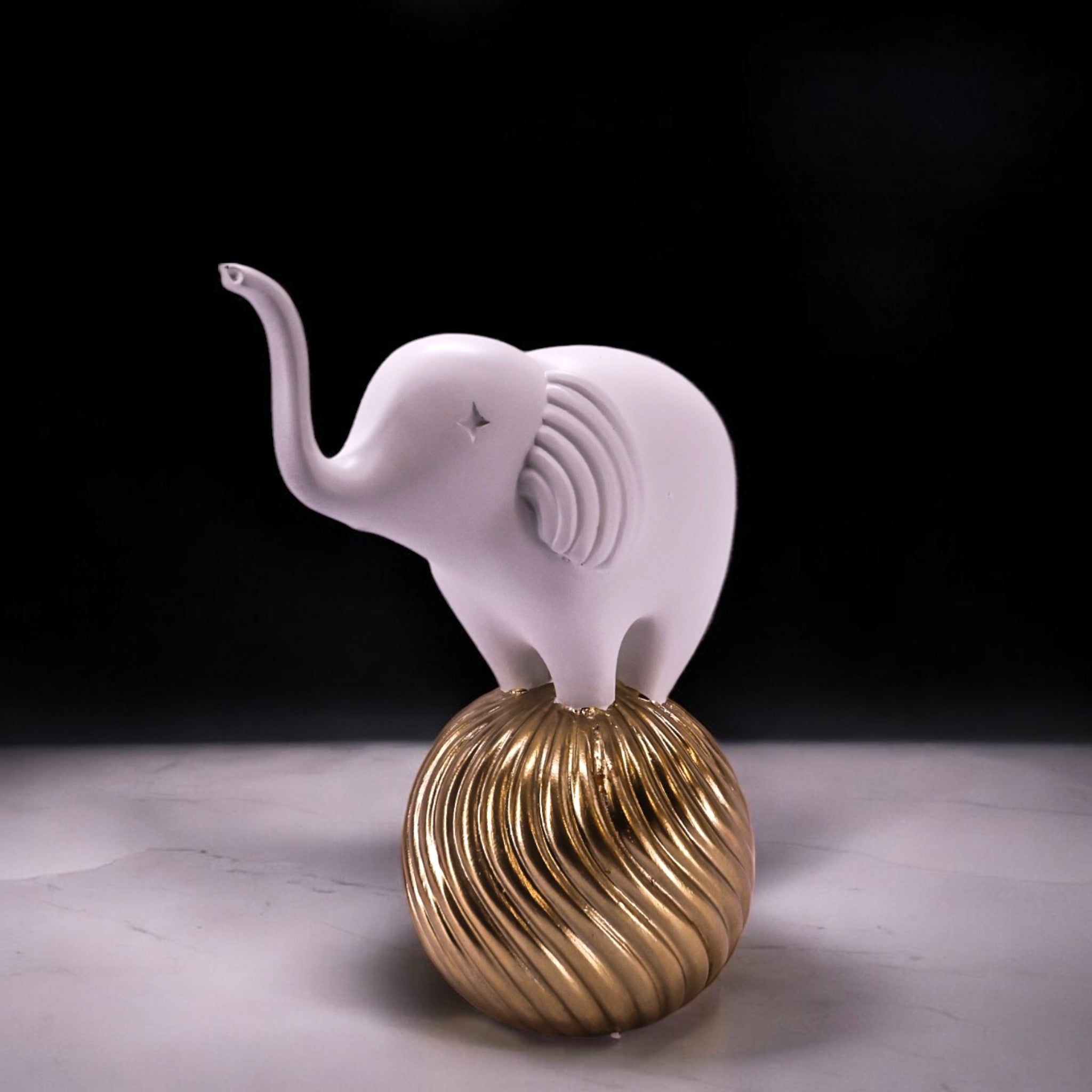 White Elephant on Golden Ball Sculpture | Modern Lucky Decor | Divine Dekor