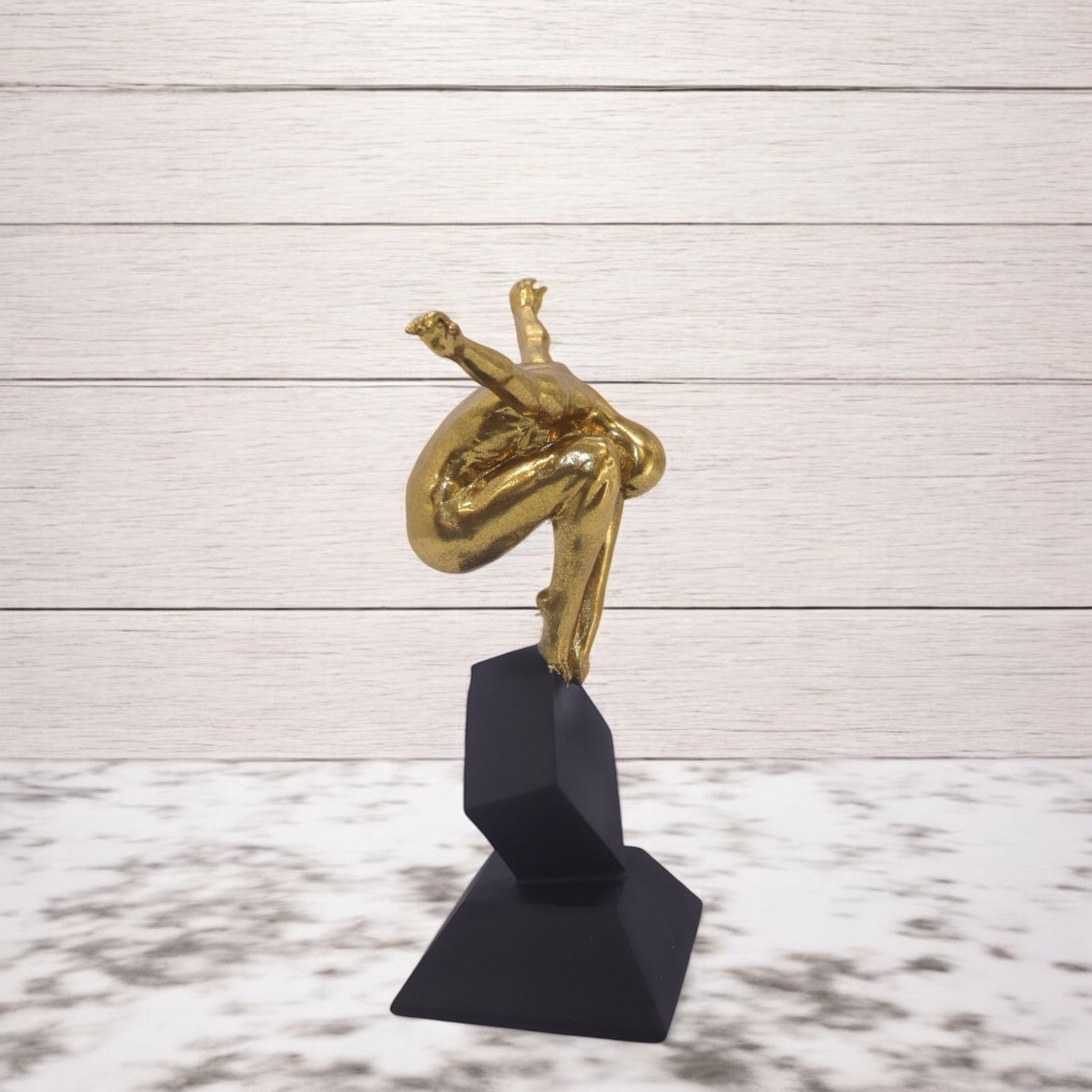 Golden Gymnast Sculpture | Modern Balance Art Trophy | Divine Dekor