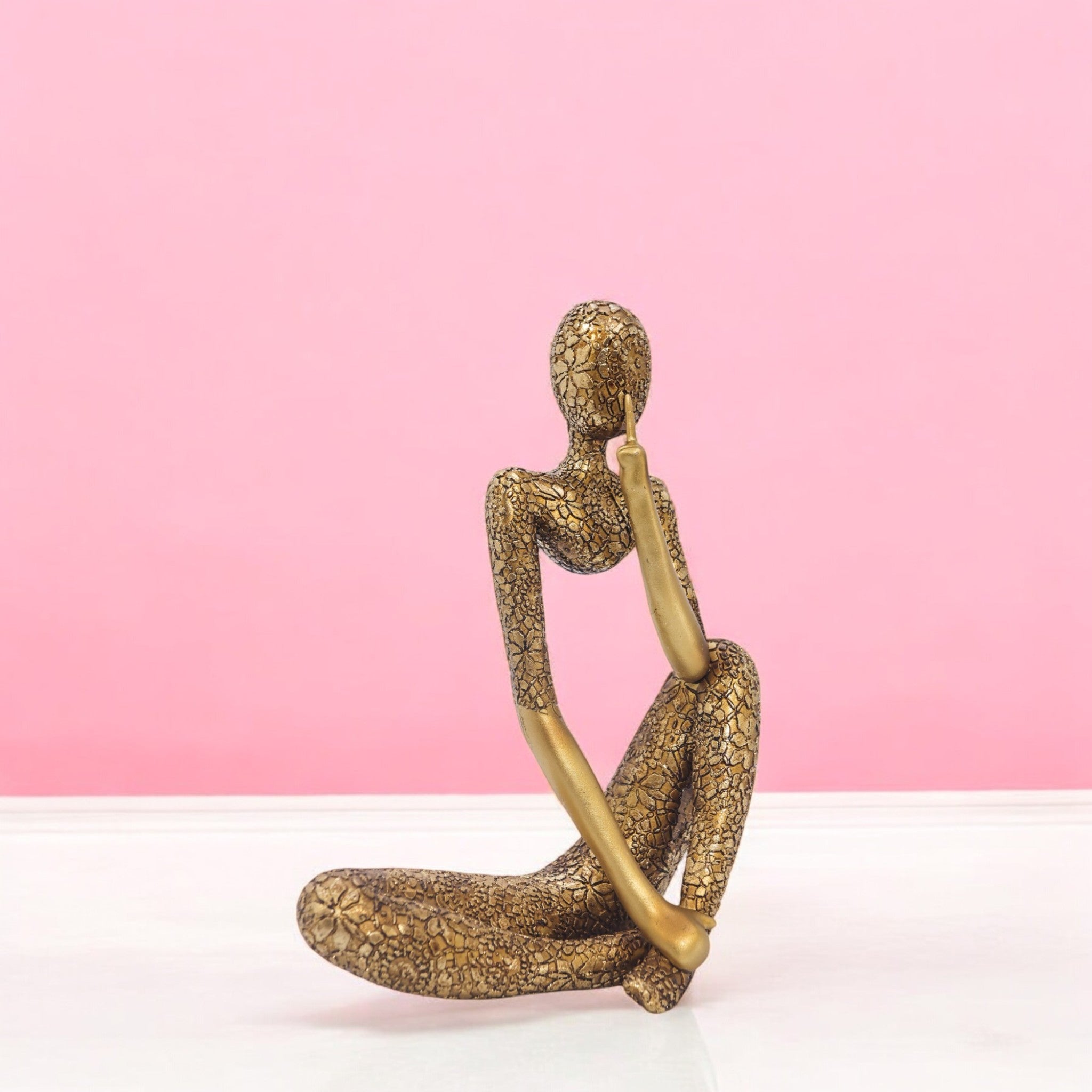 Textured Gold Abstract Figure | Contemplative Art Sculpture | 25.5cm Modern Decor