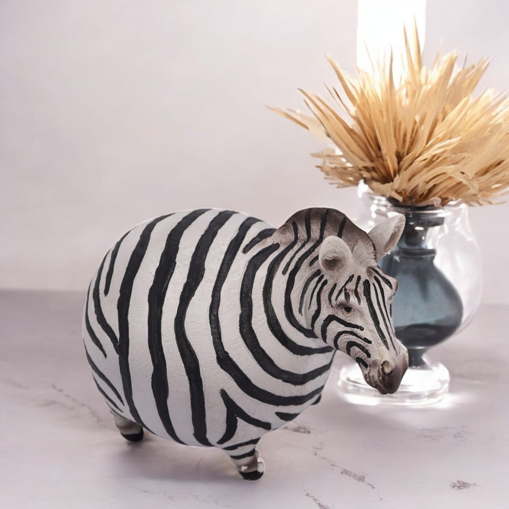 Whimsical Chubby Zebra Sculpture | Safari Animal Decor | 21.5cm Cute Art Piece