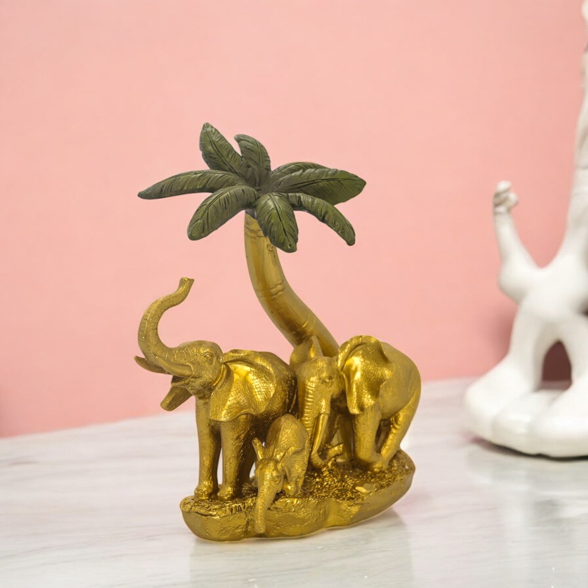 Divine Dekor Golden Elephant Palm Sculpture | 23.5cm Luxury Safari Art | Feng Shui Wealth Symbol | Premium Home Decor Collection