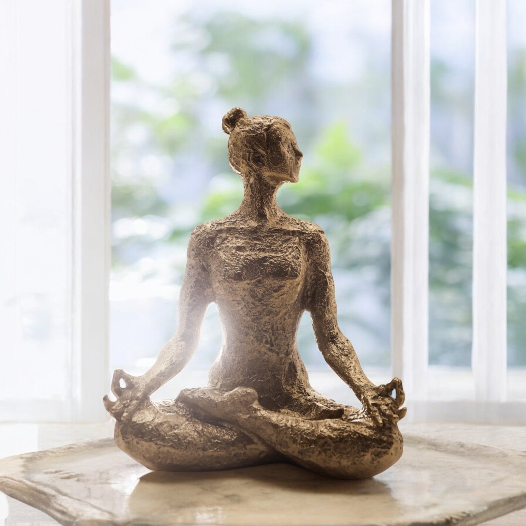 Golden Yoga Meditation Sculpture | Modern Mindful Art Statue | 25.3cm Luxury Home Decor - Divine Dekor