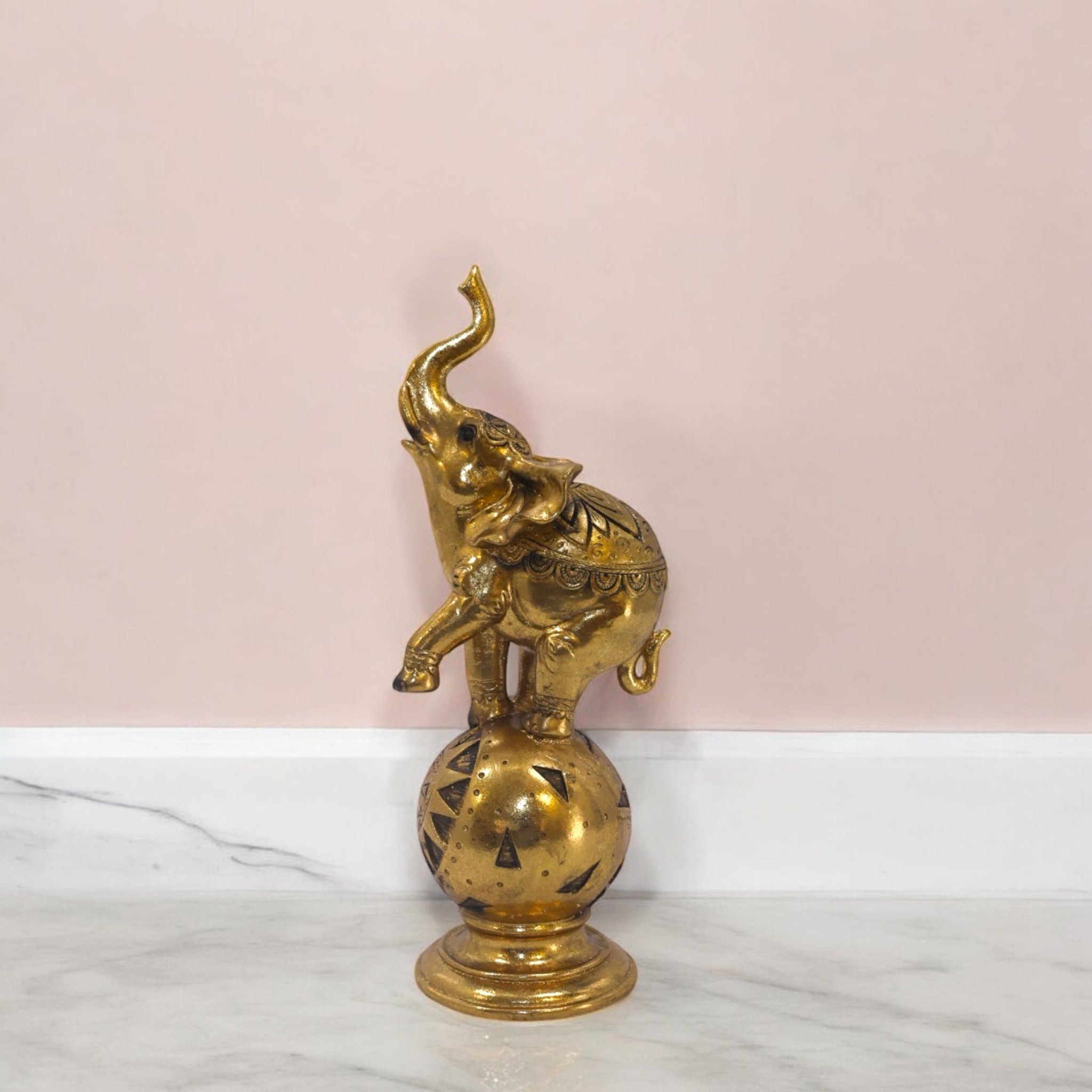 Golden Elephant World Globe Sculpture | Luxury Success Symbol Art Statue | 25.5cm Business Decor - Divine Dekor